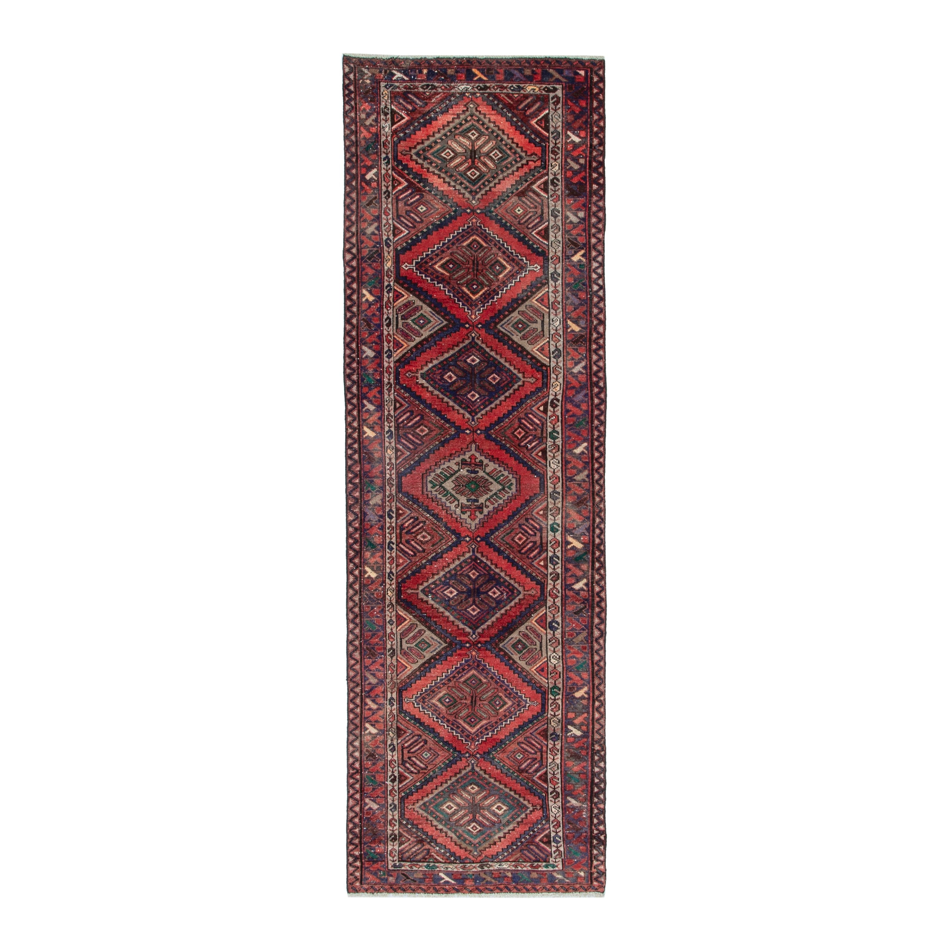 Persian Hamedan runner rug in cream and rust, 3'5" x 9'9"