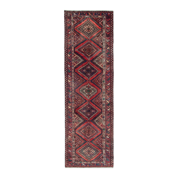 Persian Hamadan runner rug in cream and rust, 3'5" x 9'9"