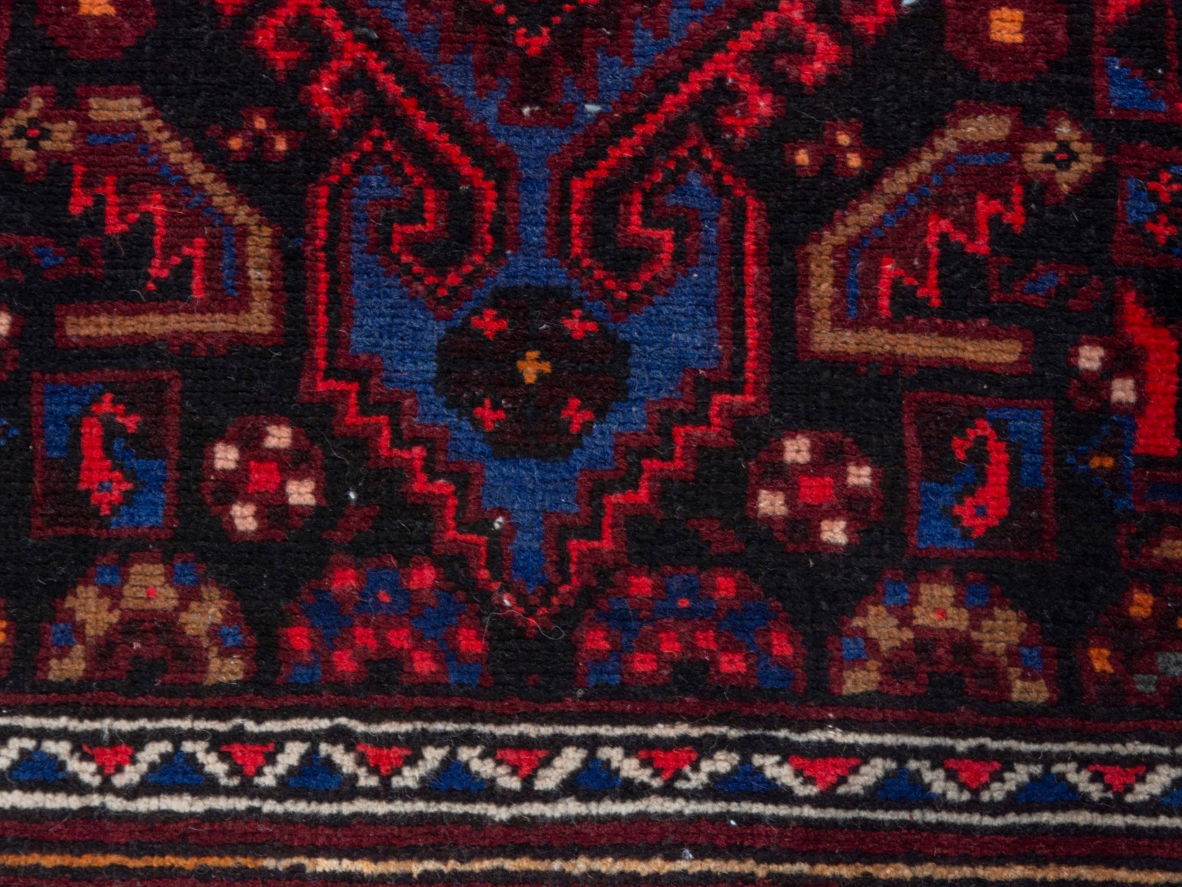 Persian Zanjan runner rug in burgundy and brick, view 11 of 19