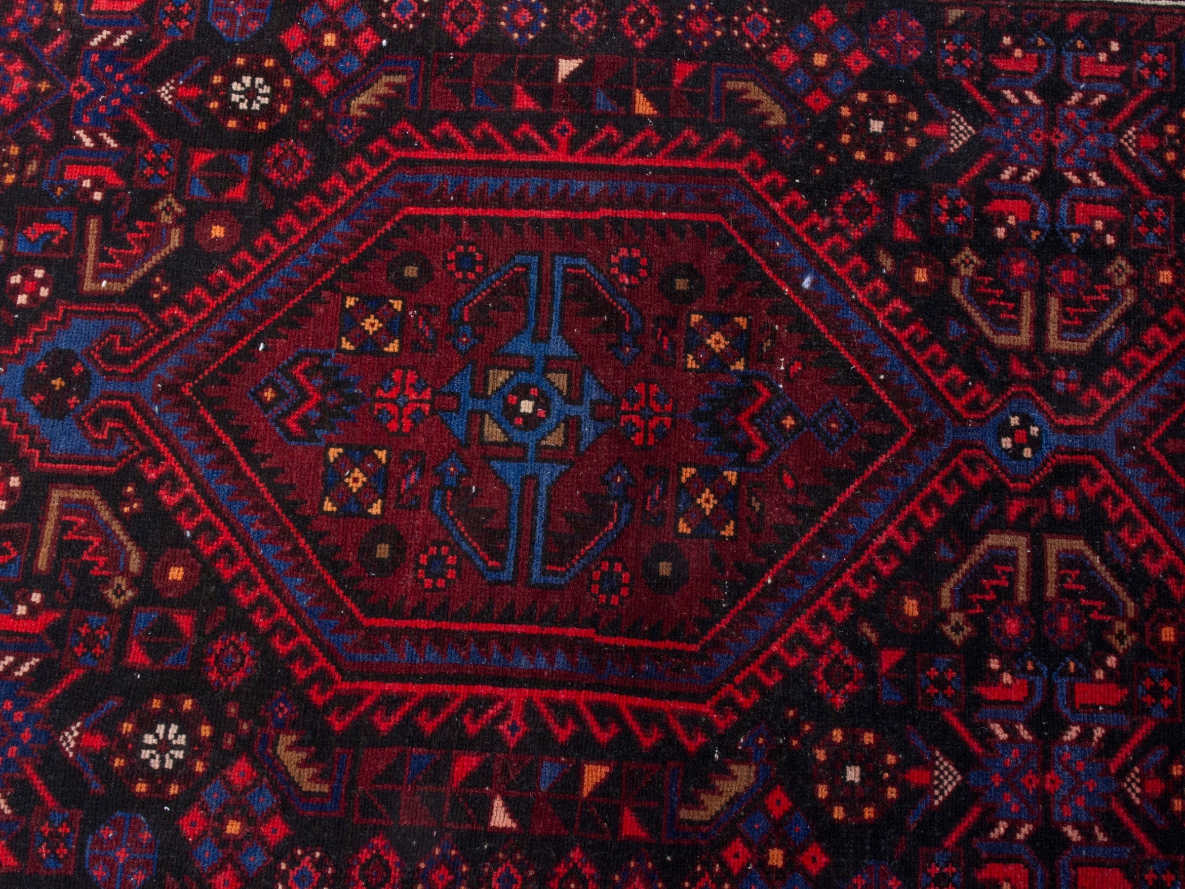 Persian Zanjan runner rug in burgundy and brick, view 12 of 19
