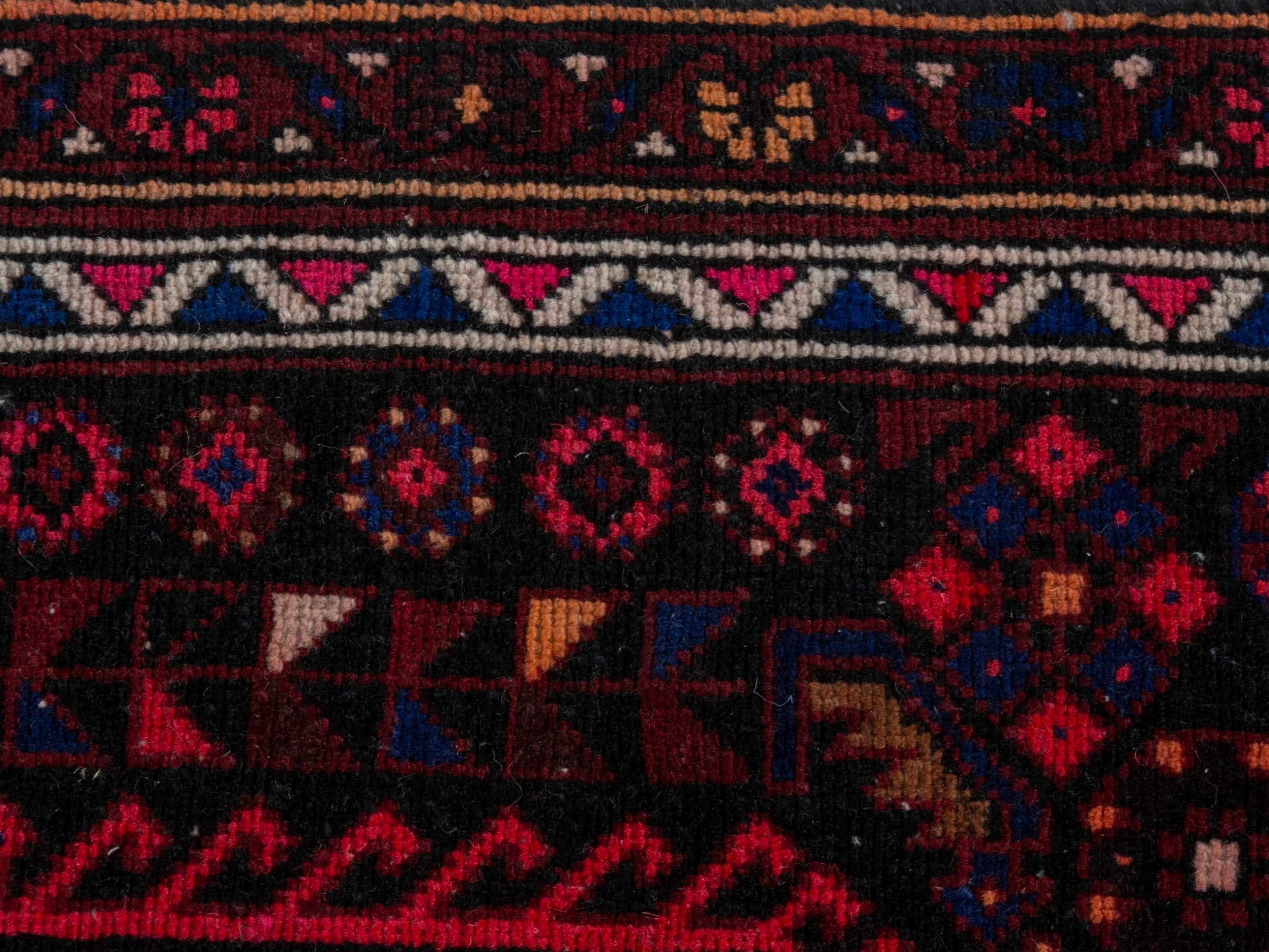 Persian Zanjan runner rug in burgundy and brick, view 14 of 19