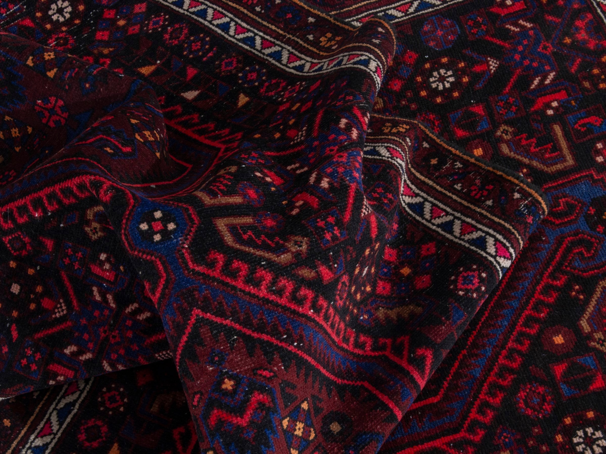 Persian Zanjan runner rug in burgundy and brick, view 15 of 19