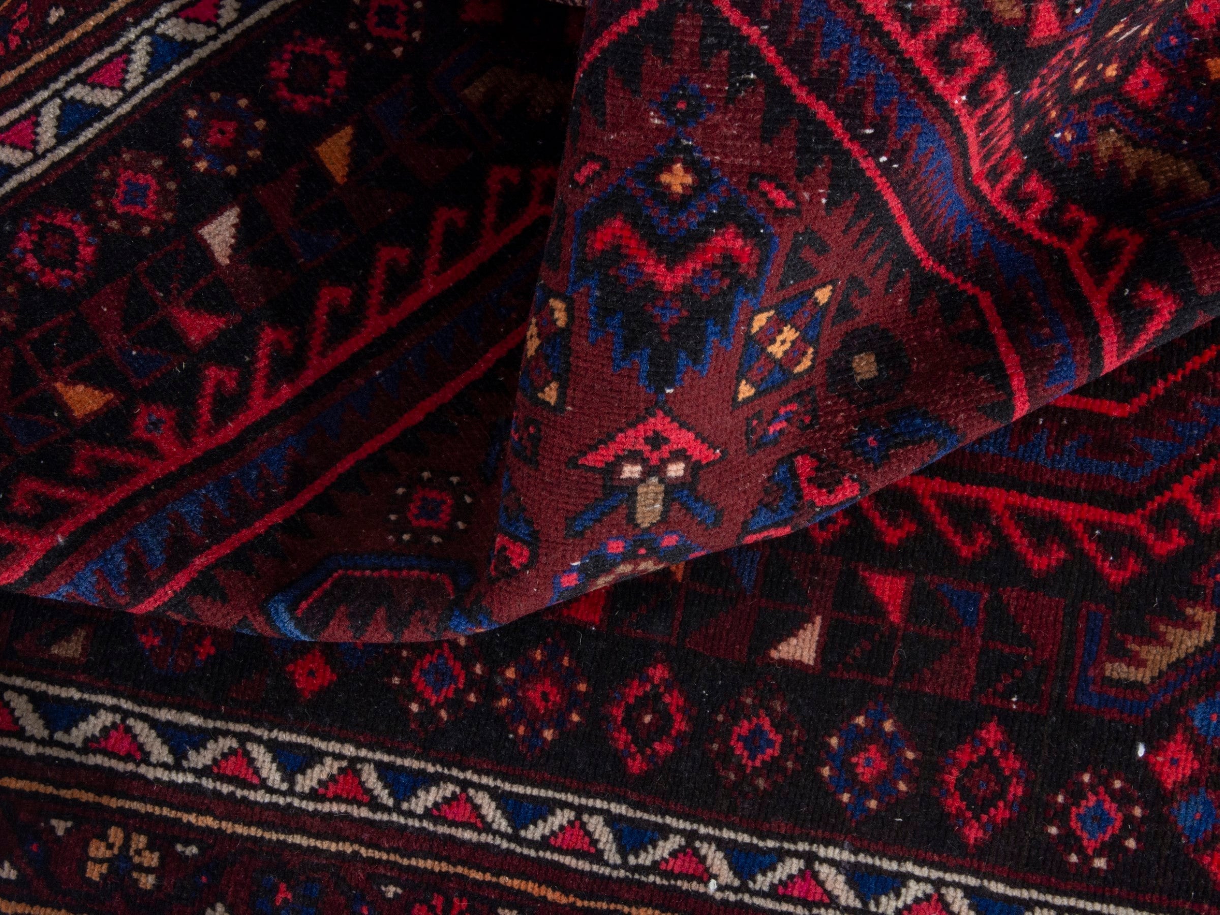 Persian Zanjan runner rug in burgundy and brick, view 16 of 19