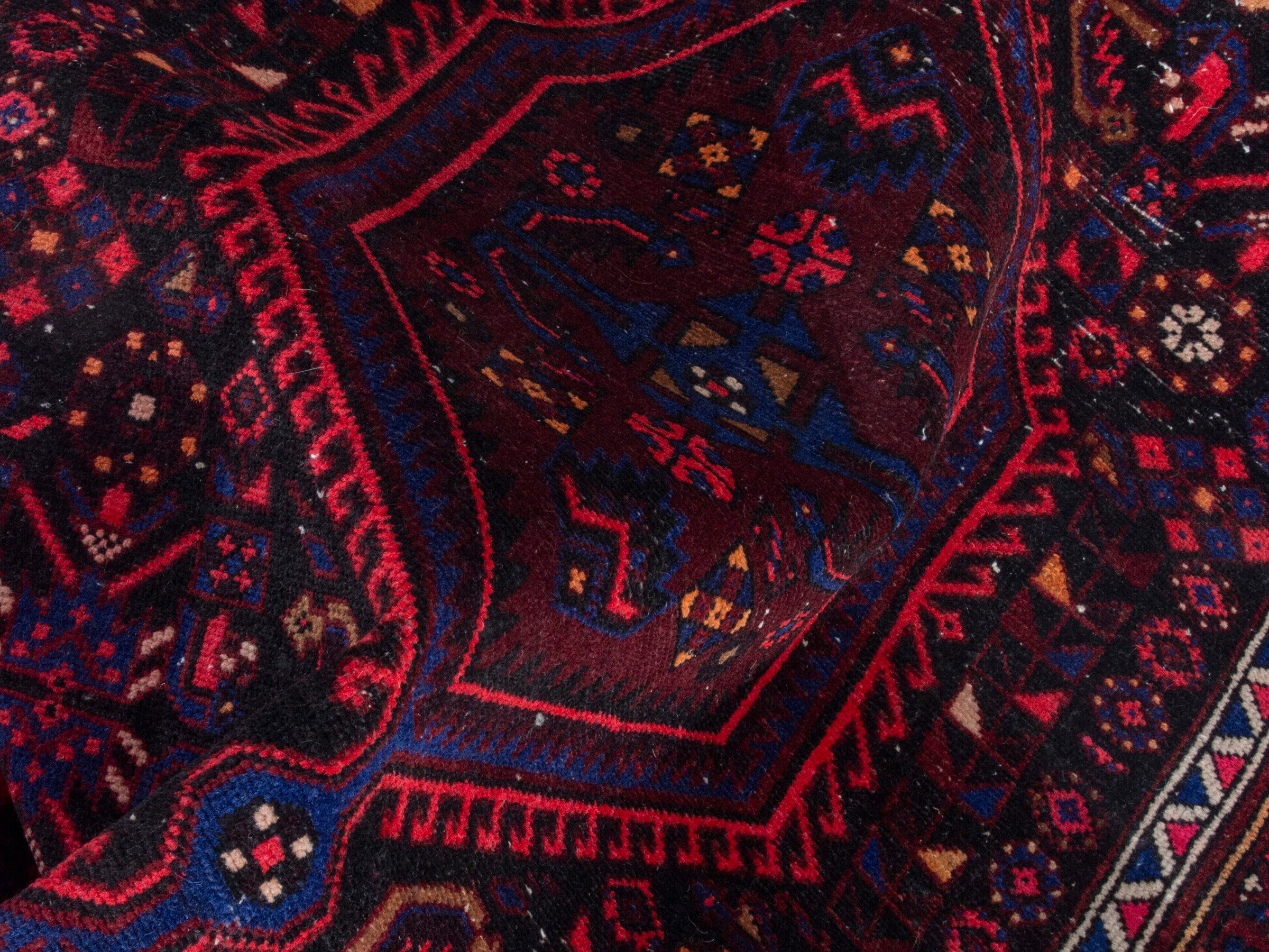 Persian Zanjan runner rug in burgundy and brick, view 18 of 19