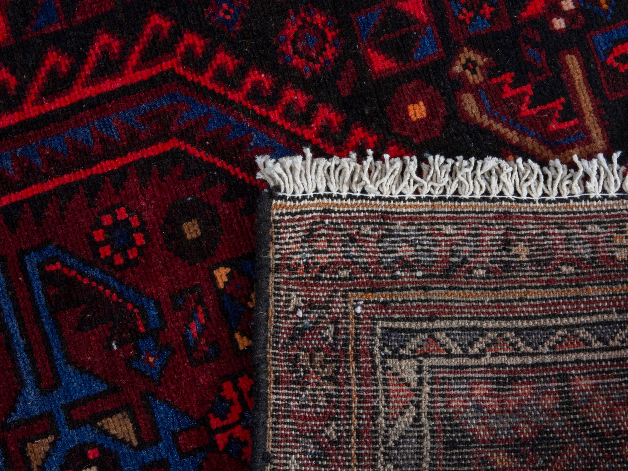 Persian Zanjan runner rug in burgundy and brick, view 19 of 19