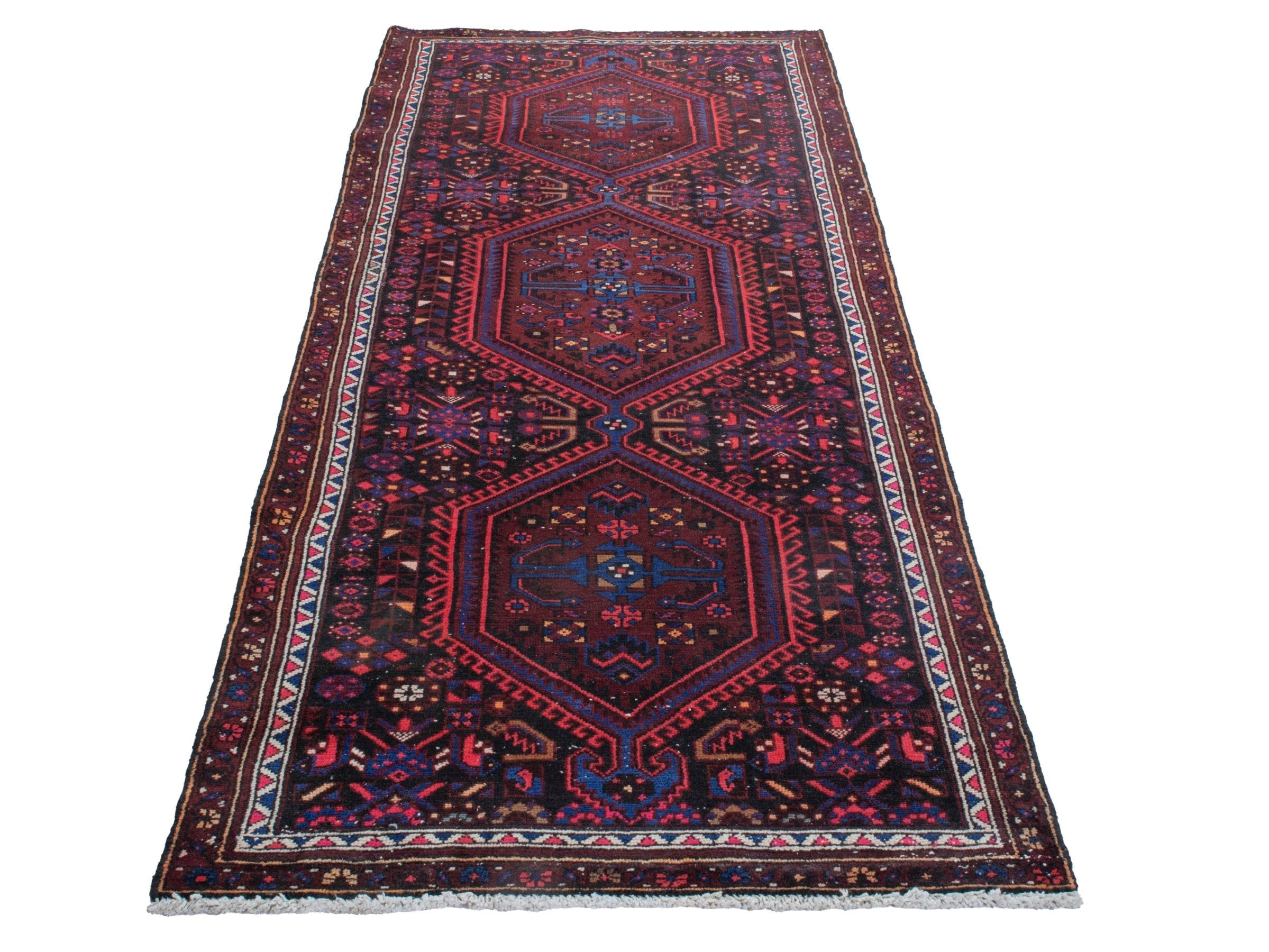 Persian Zanjan runner rug in burgundy and brick, view 2 of 19