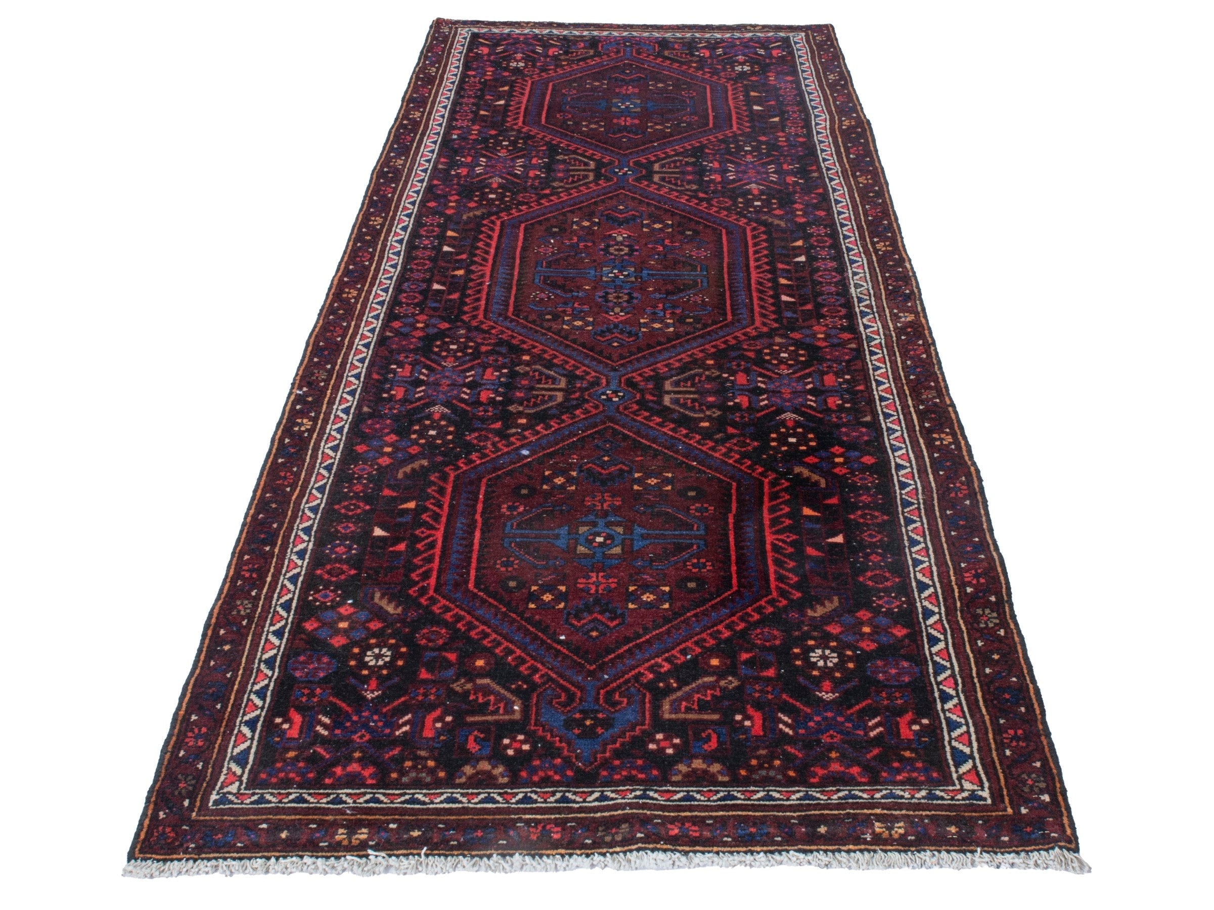 Persian Zanjan runner rug in burgundy and brick, view 3 of 19