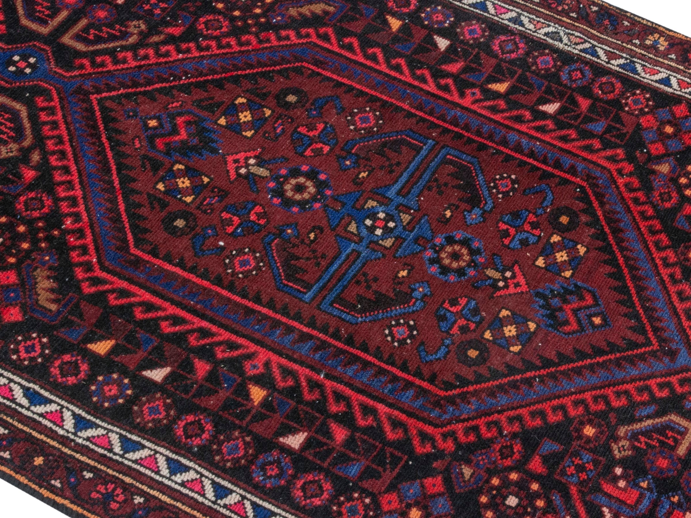 Persian Zanjan runner rug in burgundy and brick, view 4 of 19