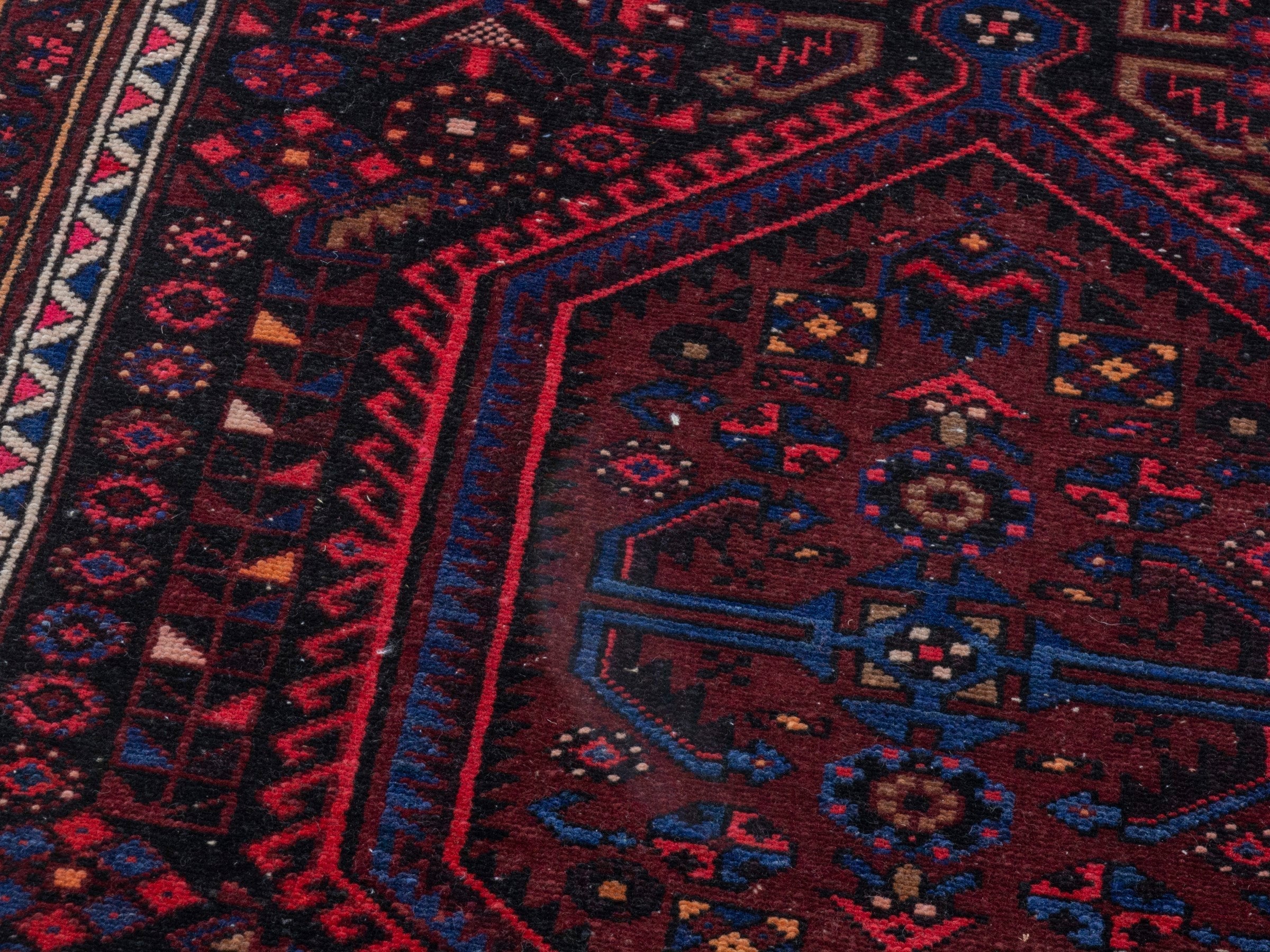 Persian Zanjan runner rug in burgundy and brick, view 9 of 19