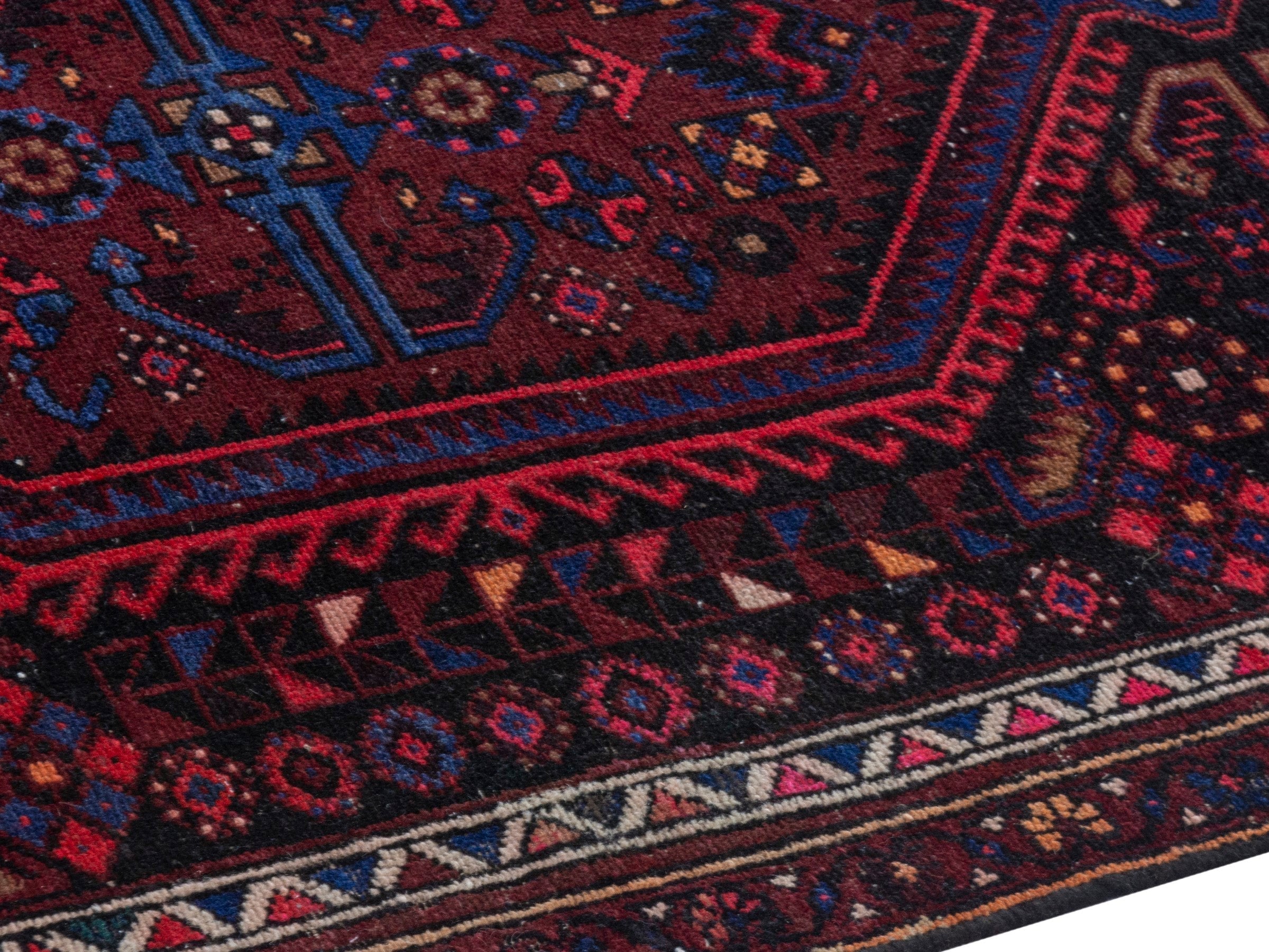 Persian Zanjan runner rug in burgundy and brick, view 6 of 19