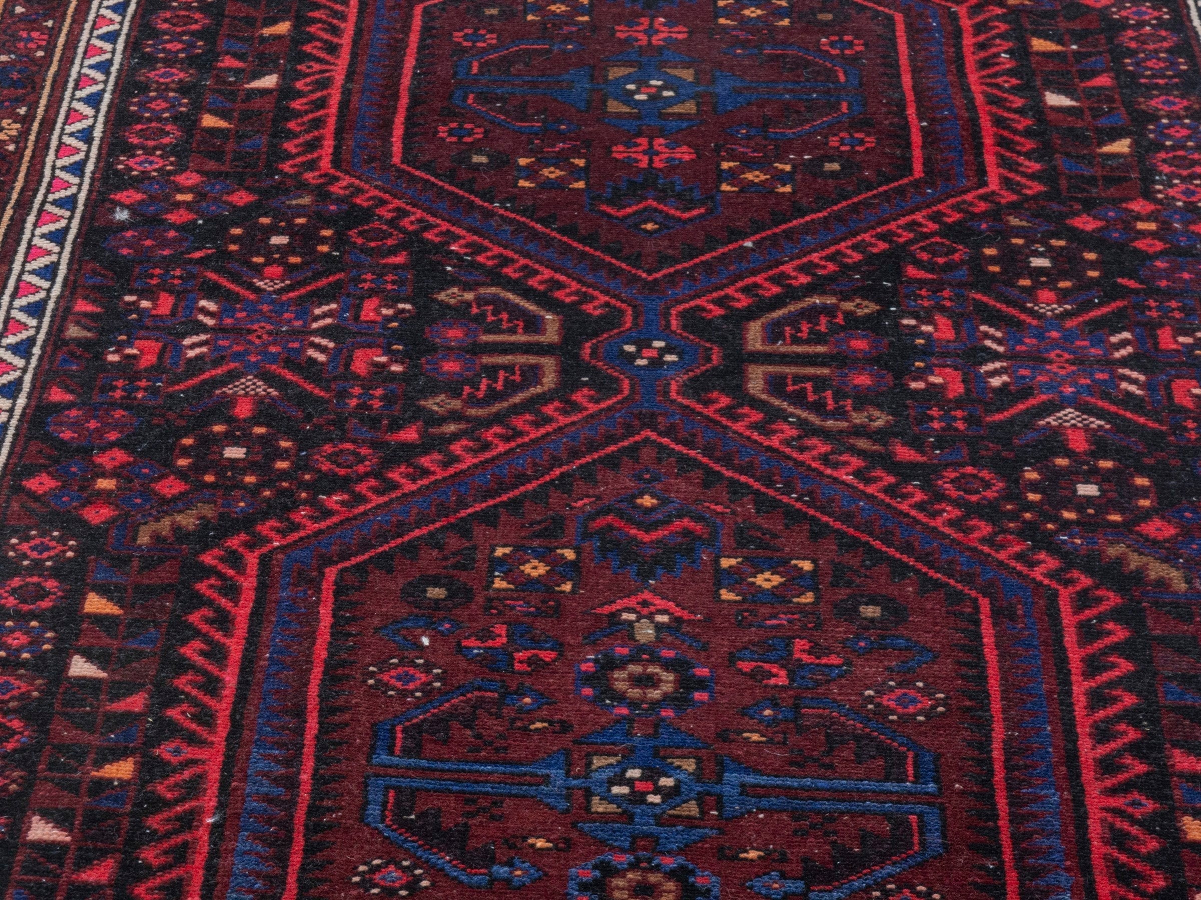 Persian Zanjan runner rug in burgundy and brick, view 7 of 19