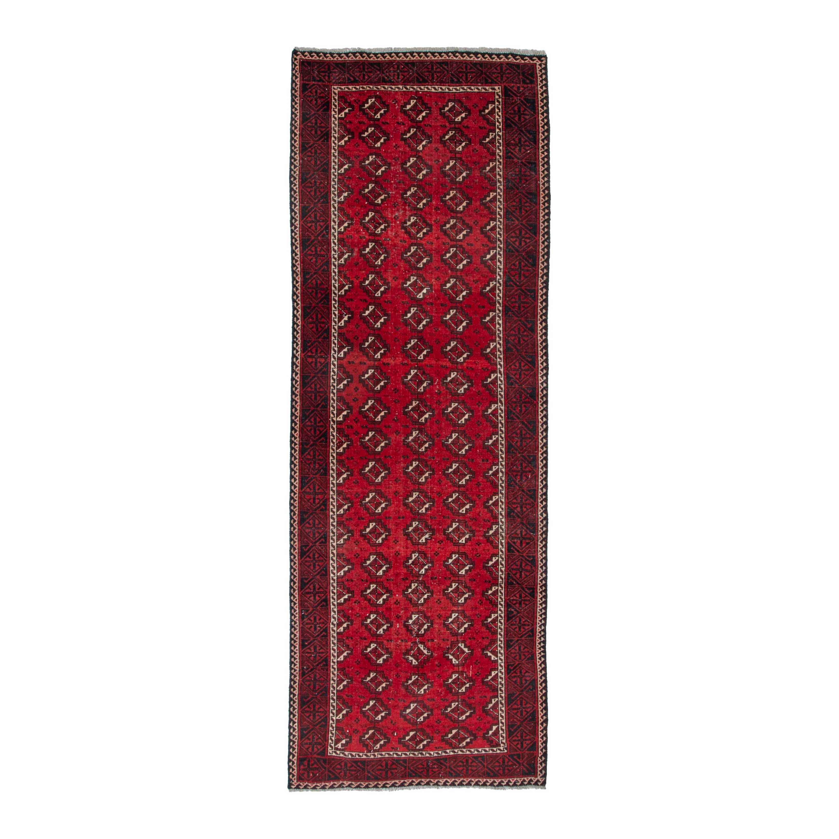Persian Baluch runner rug in deep red and burgundy, 3'6" x 9'5"