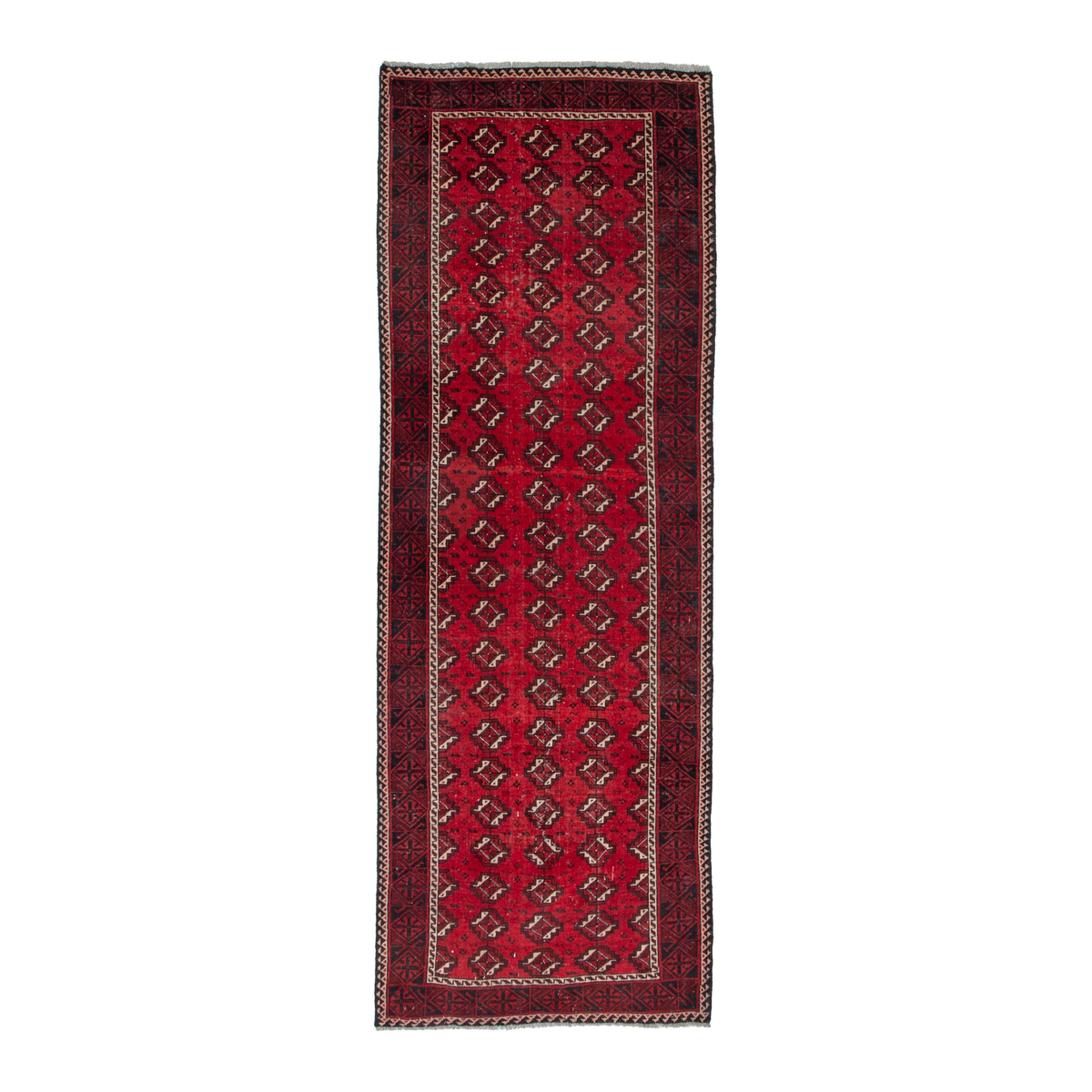 Persian Baluch runner rug in deep red and burgundy, 3'6" x 9'5"