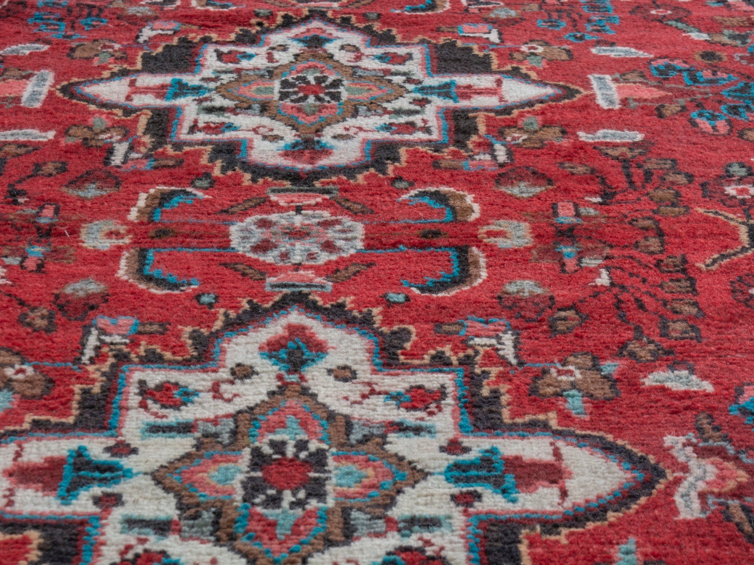 Persian Hamedan runner rug in deep red and off-white, view 8 of 18