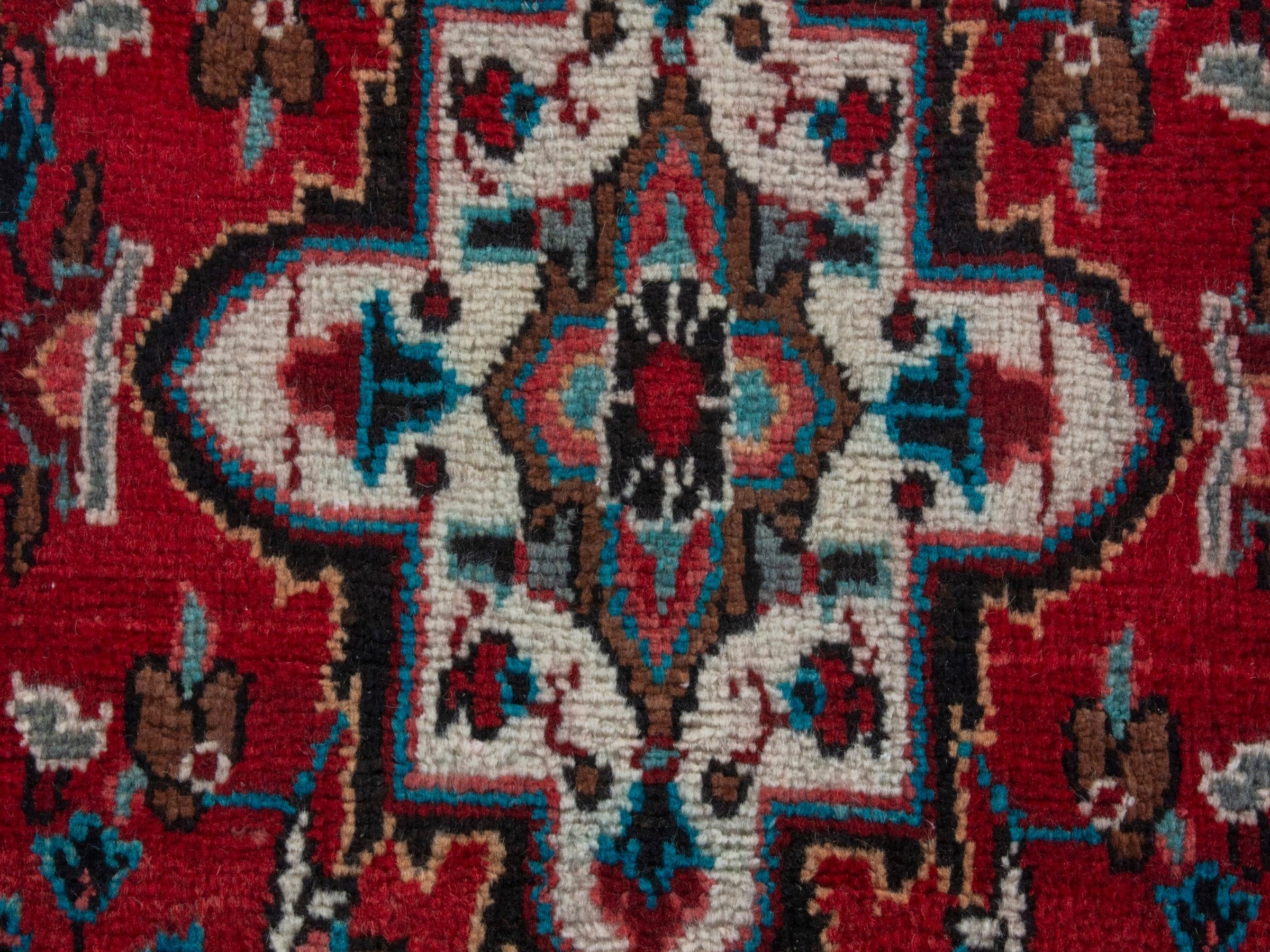 Persian Hamedan runner rug in deep red and off-white, view 12 of 18