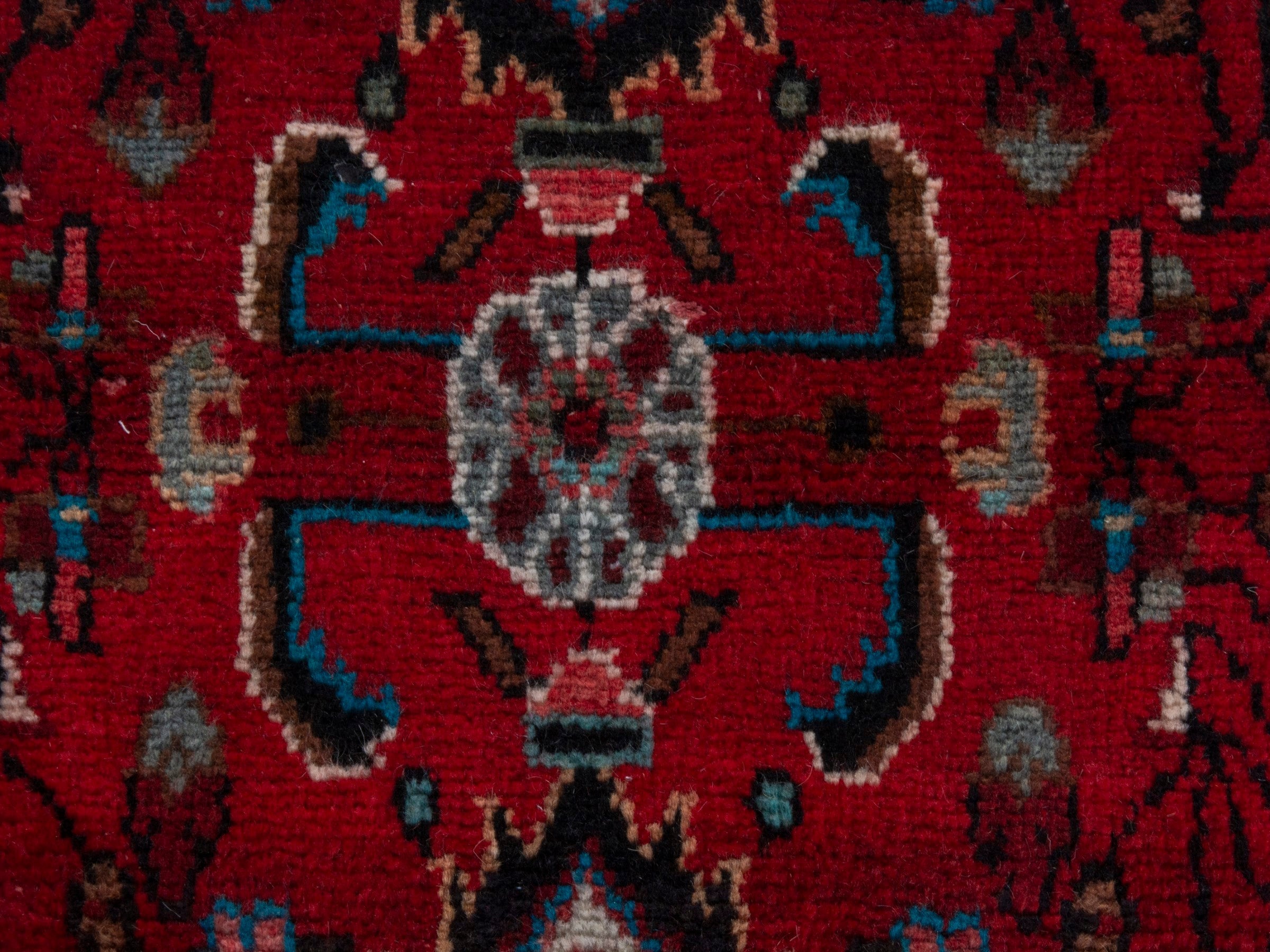 Persian Hamedan runner rug in deep red and off-white, view 13 of 18