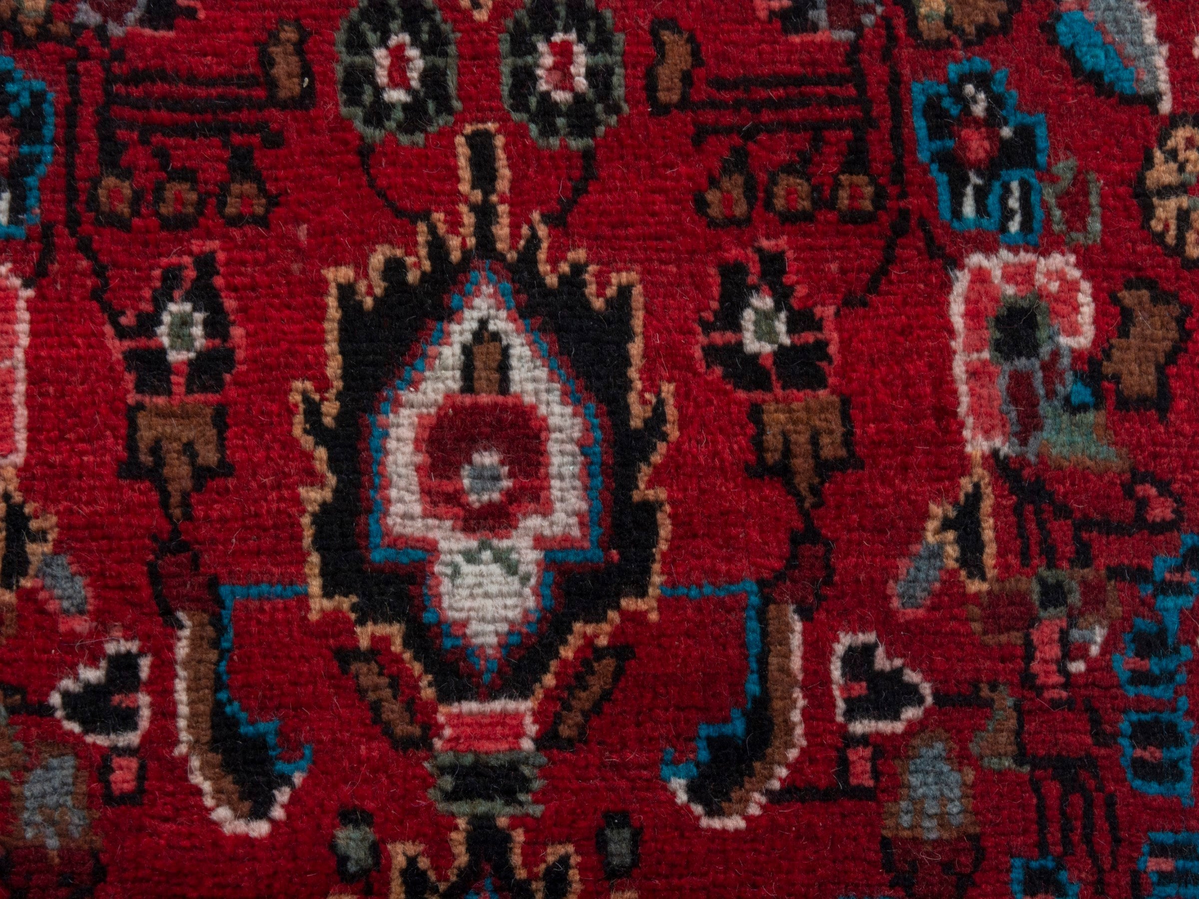 Persian Hamedan runner rug in deep red and off-white, view 14 of 18