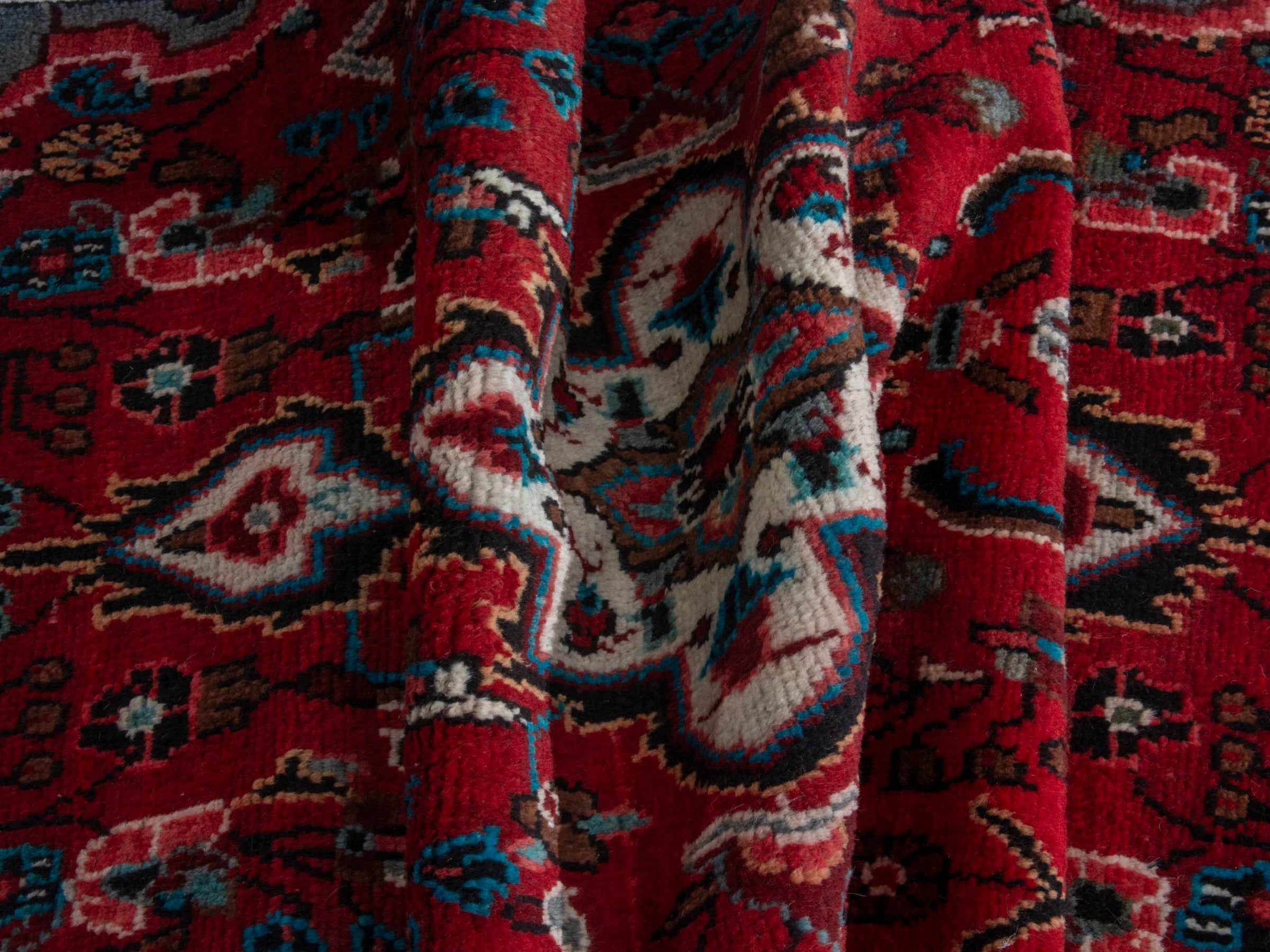 Persian Hamedan runner rug in deep red and off-white, view 15 of 18