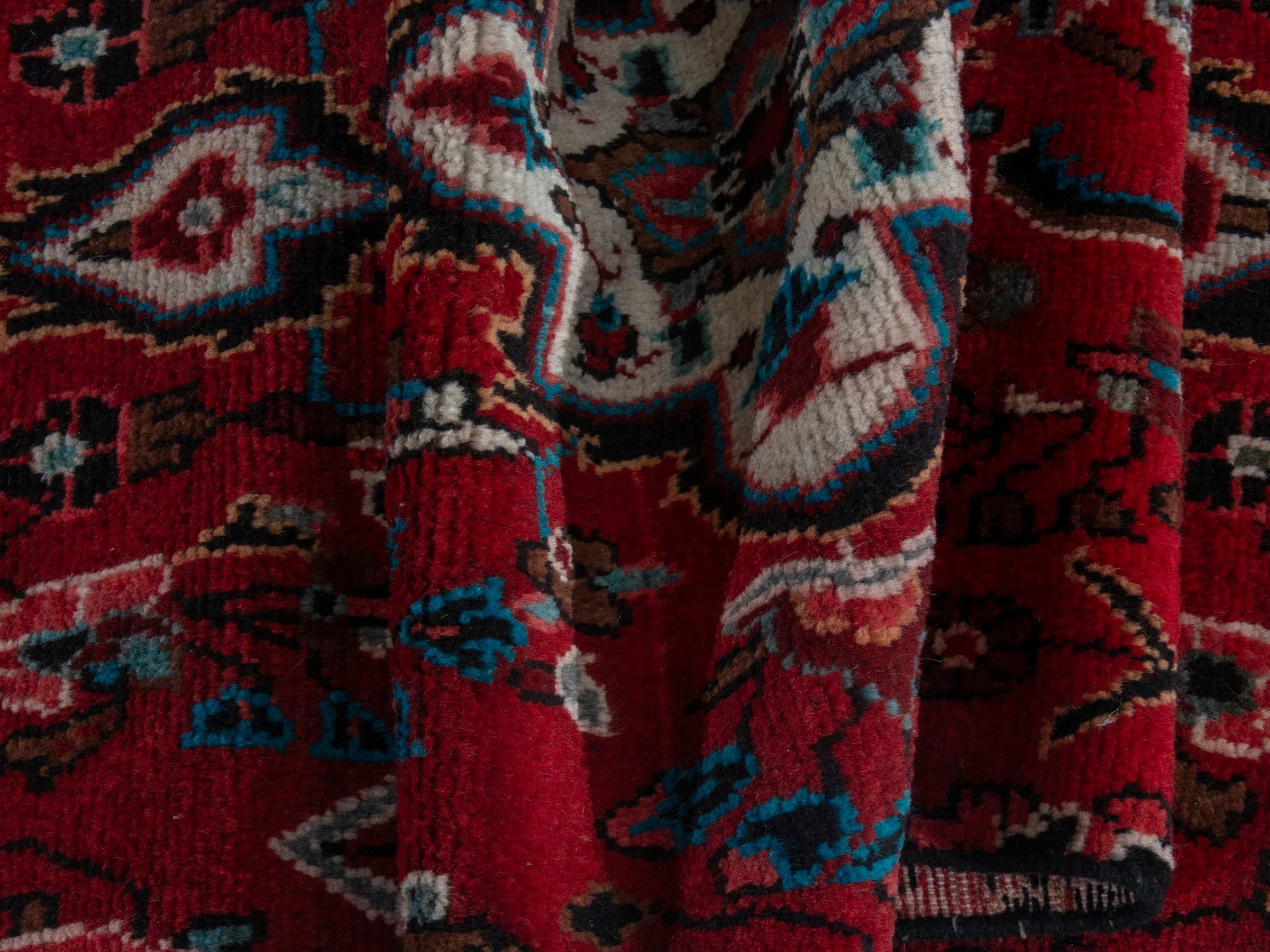 Persian Hamedan runner rug in deep red and off-white, view 16 of 18