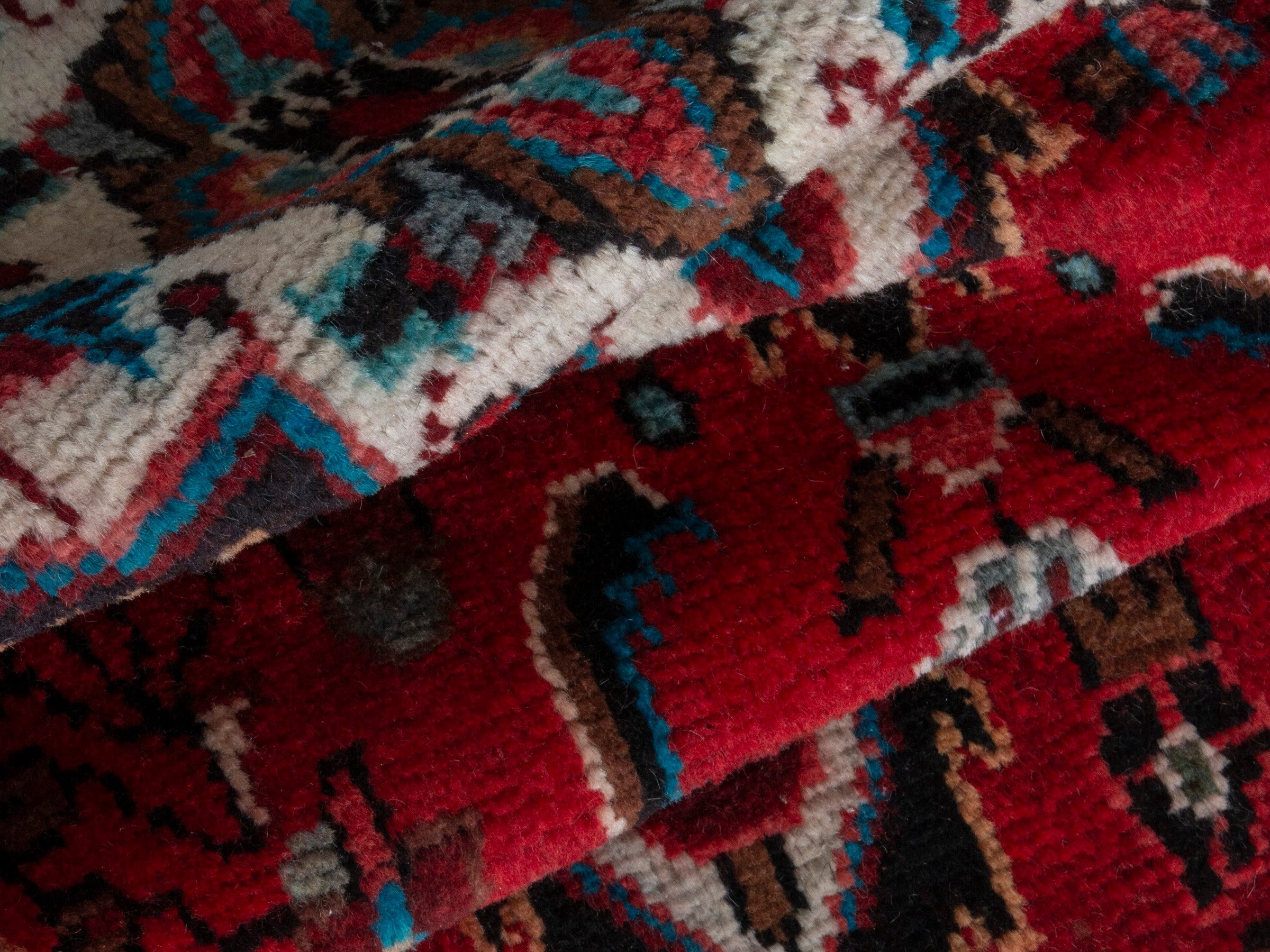 Persian Hamedan runner rug in deep red and off-white, view 17 of 18