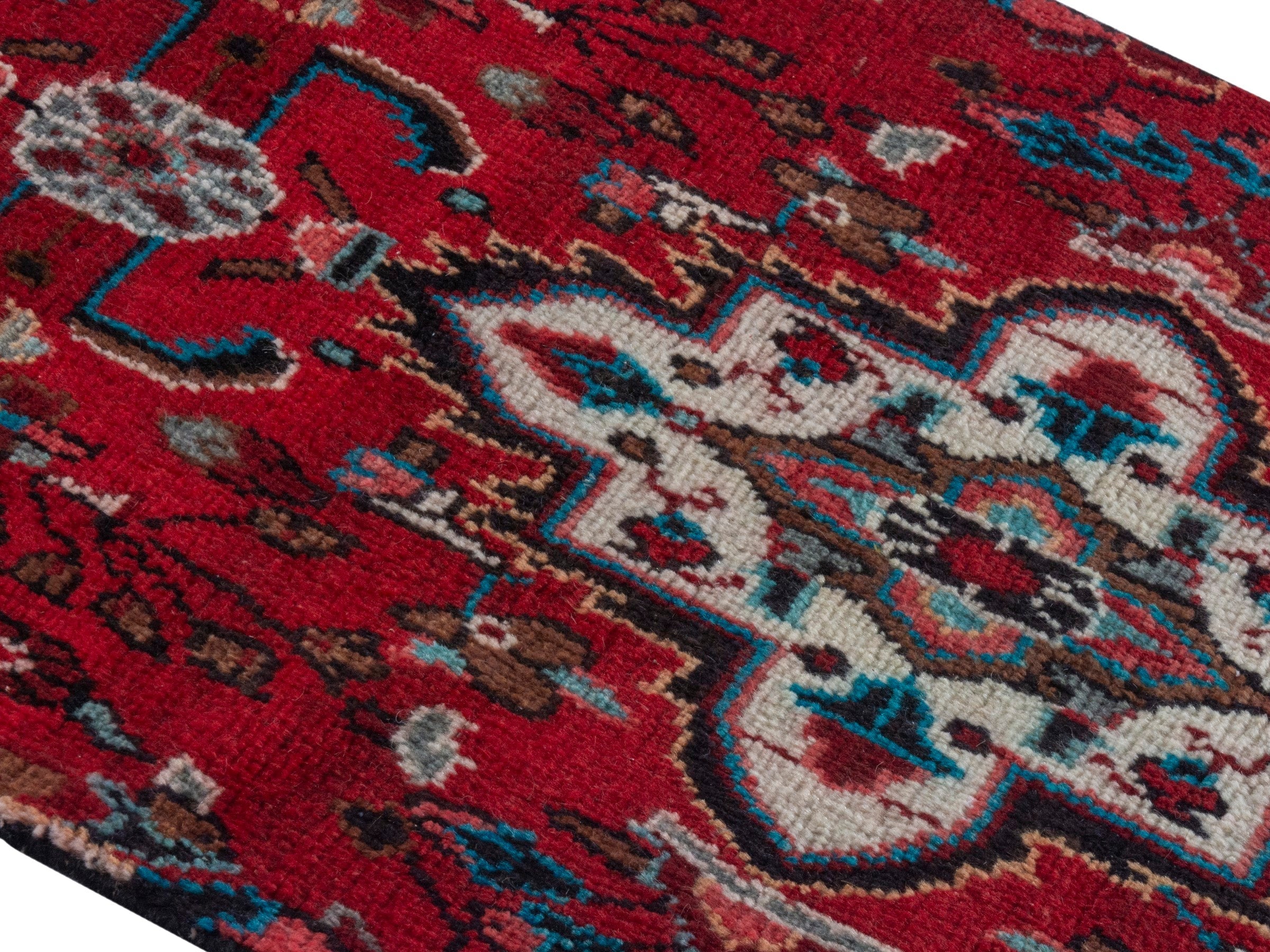 Persian Hamedan runner rug in deep red and off-white, view 4 of 18