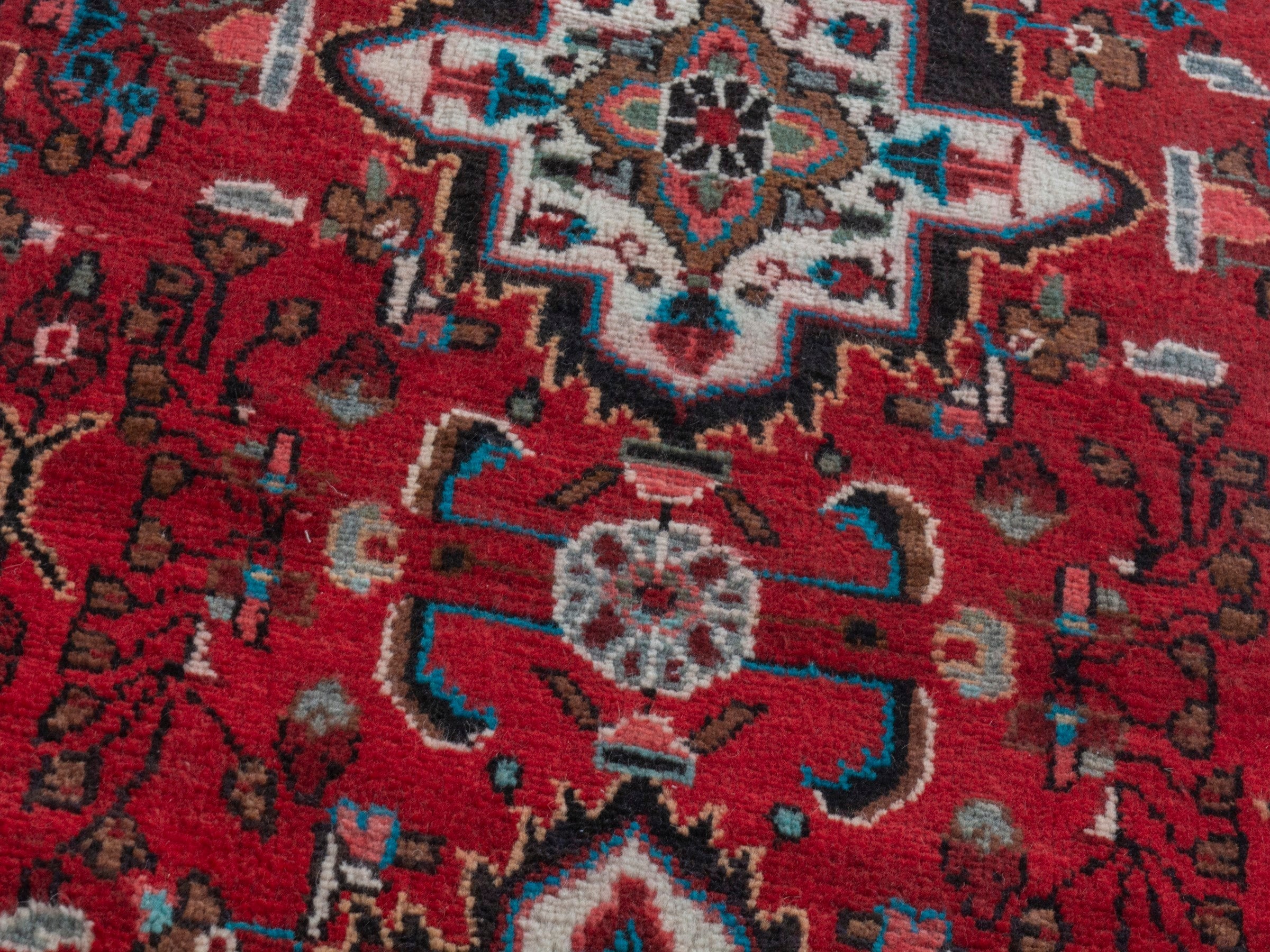 Persian Hamedan runner rug in deep red and off-white, view 9 of 18
