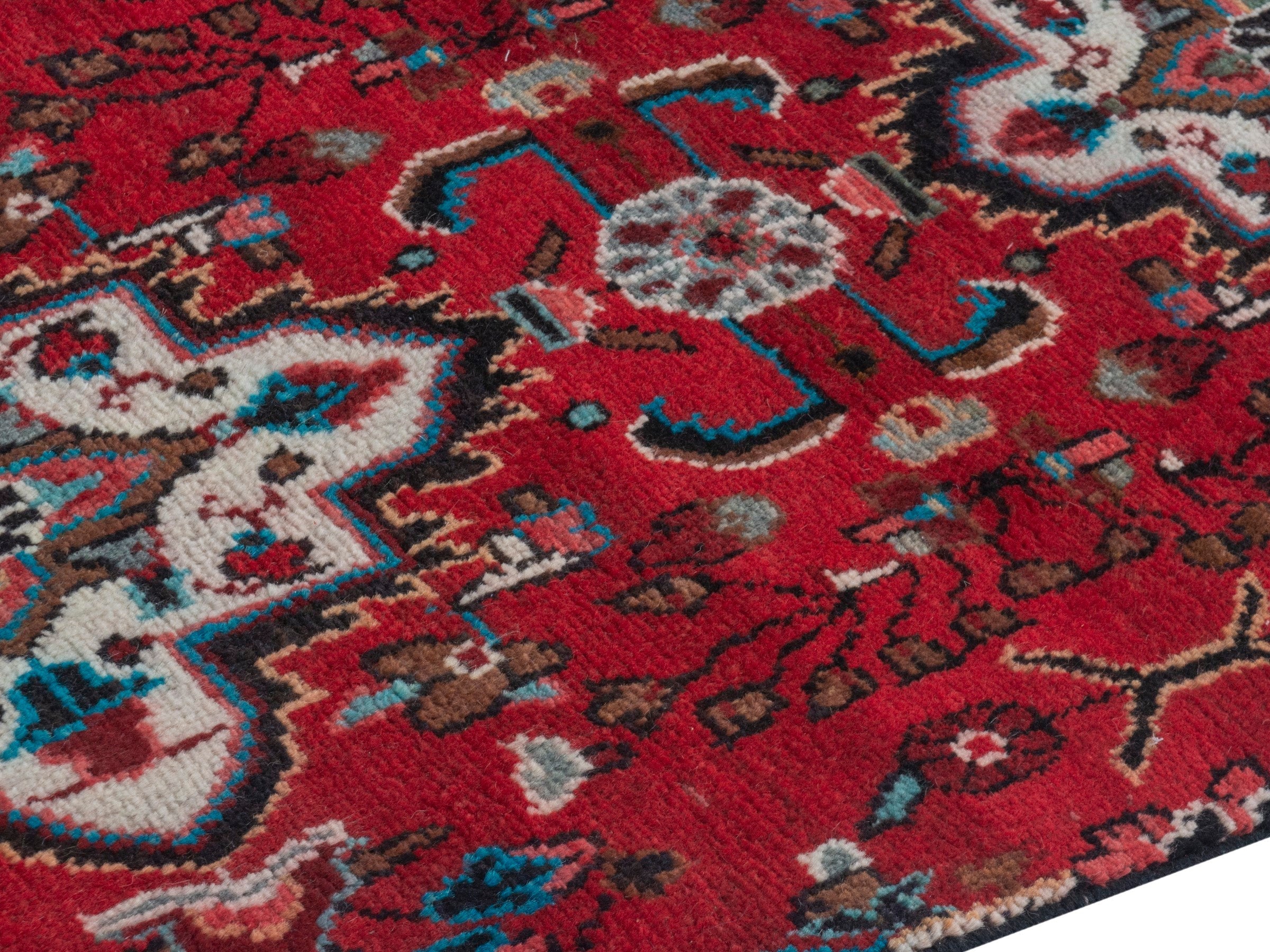 Persian Hamedan runner rug in deep red and off-white, view 6 of 18