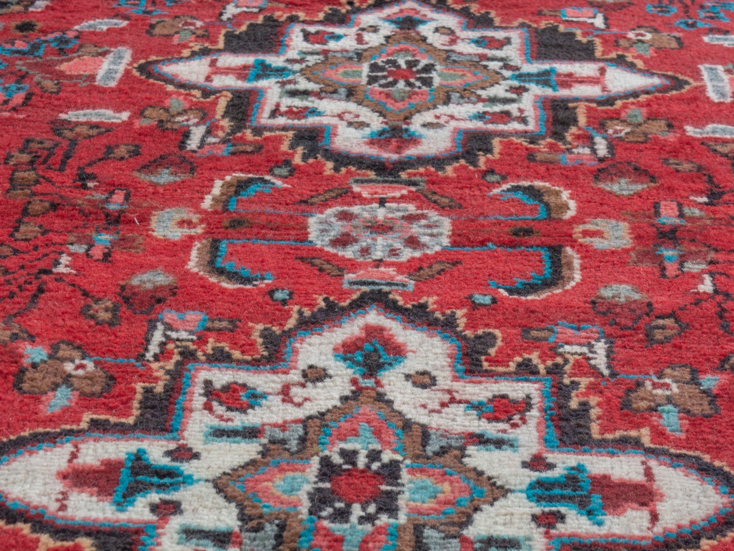 Persian Hamedan runner rug in deep red and off-white, view 7 of 18