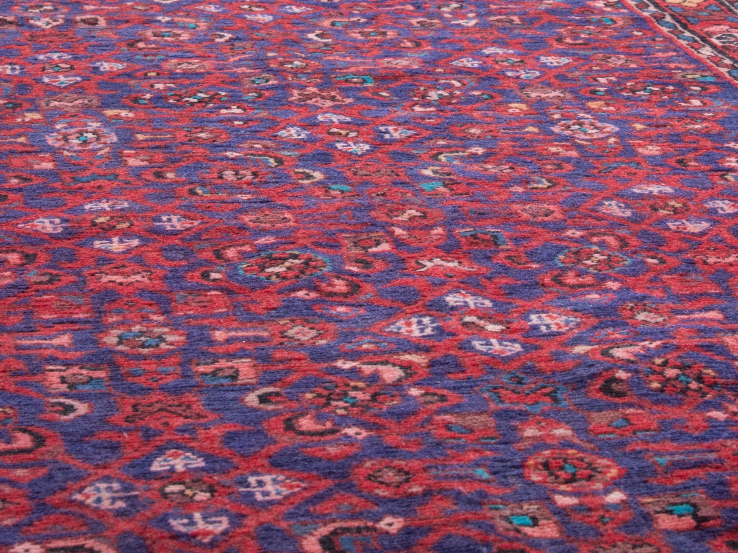 Persian Hamedan runner rug in deep red and dark blue, view 8 of 19