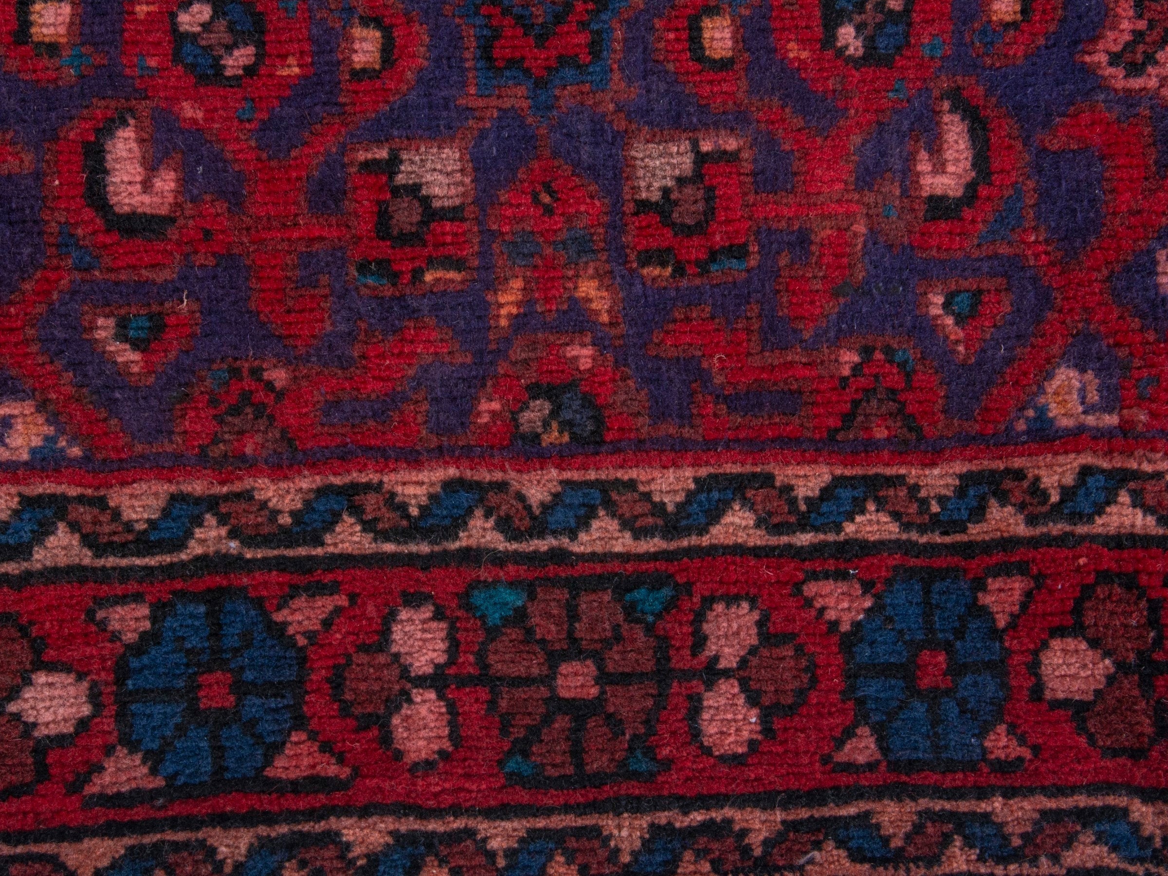 Persian Hamedan runner rug in deep red and dark blue, view 11 of 19
