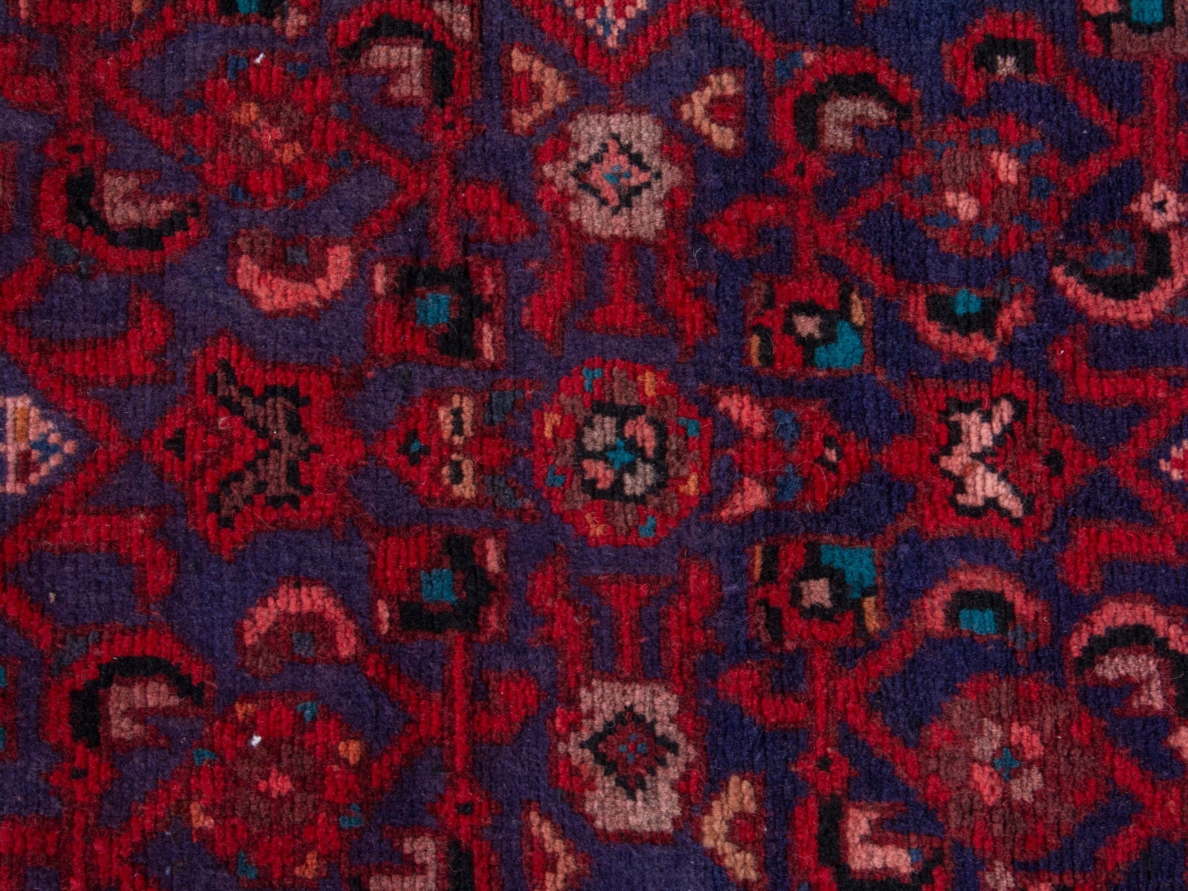 Persian Hamedan runner rug in deep red and dark blue, view 13 of 19