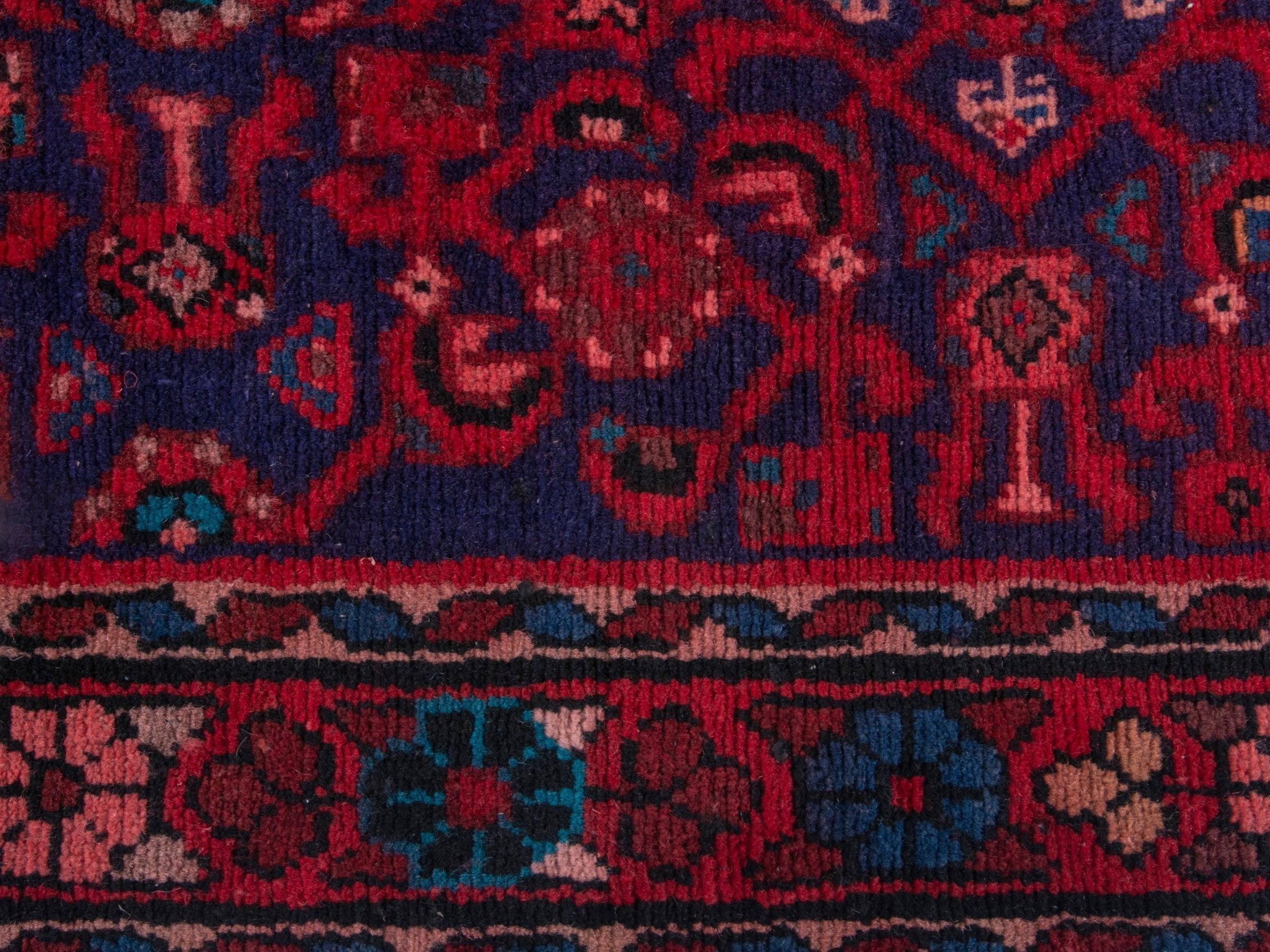 Persian Hamedan runner rug in deep red and dark blue, view 14 of 19