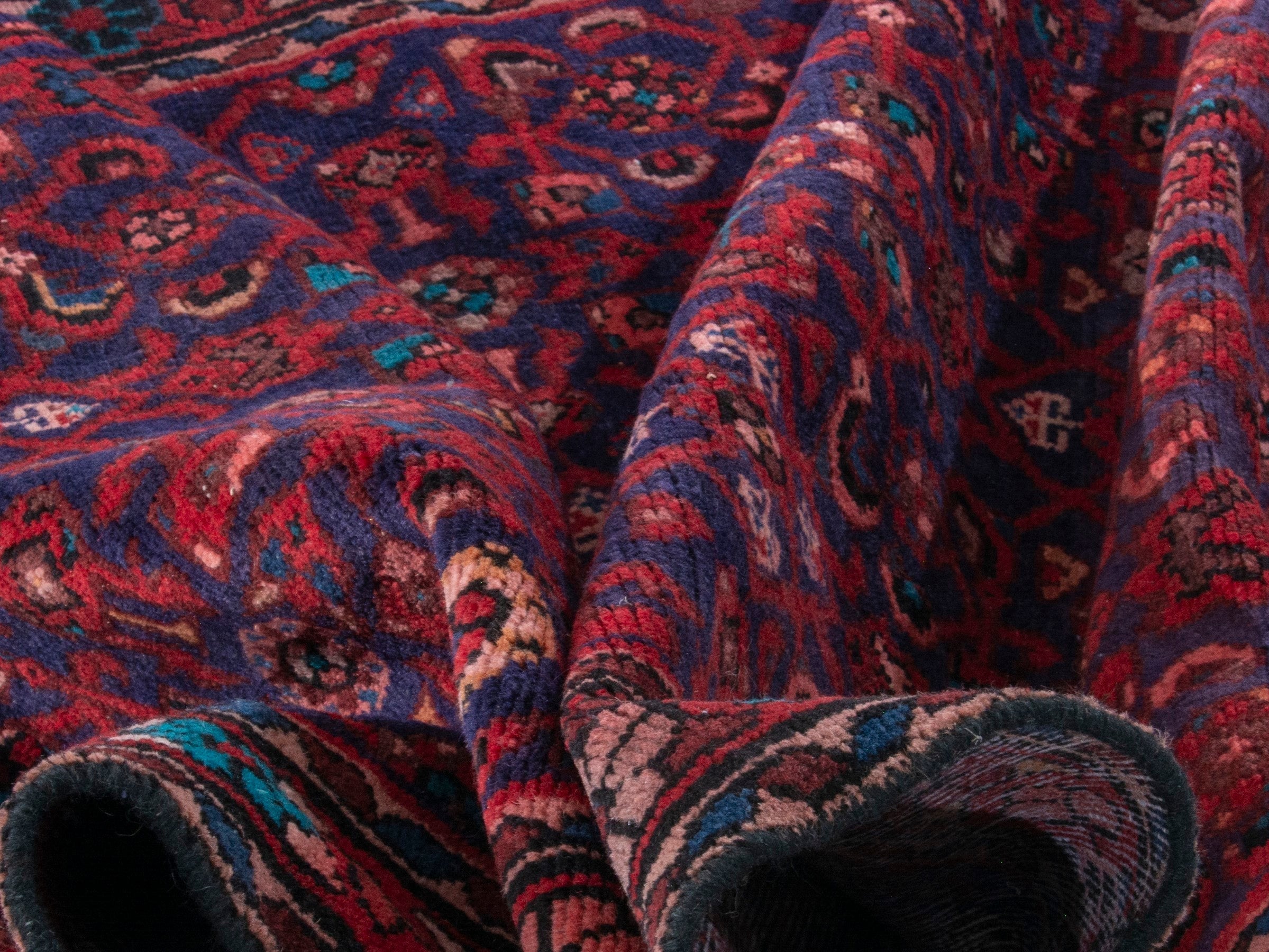 Persian Hamedan runner rug in deep red and dark blue, view 16 of 19