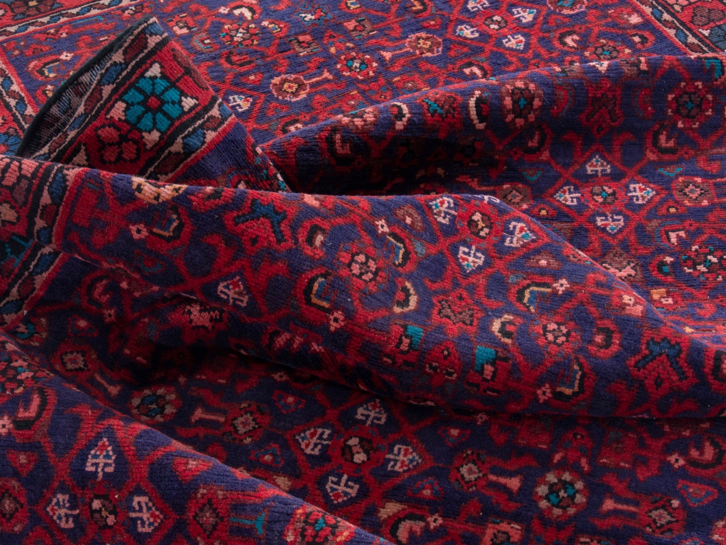 Persian Hamedan runner rug in deep red and dark blue, view 17 of 19