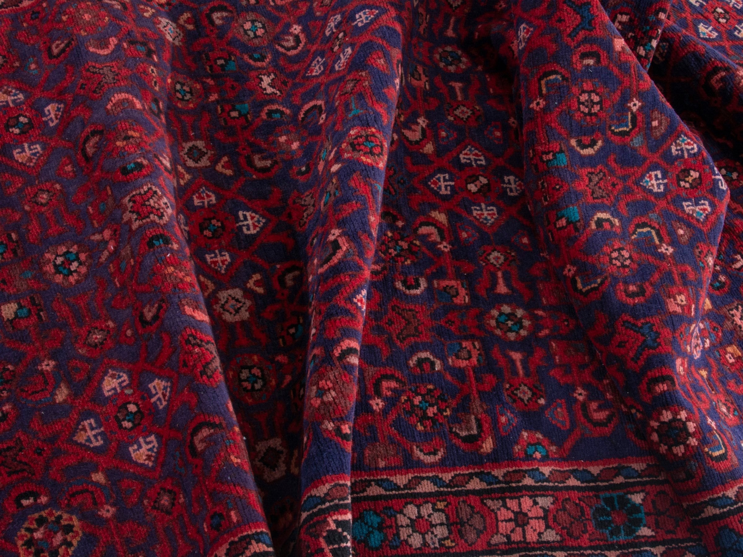 Persian Hamedan runner rug in deep red and dark blue, view 18 of 19