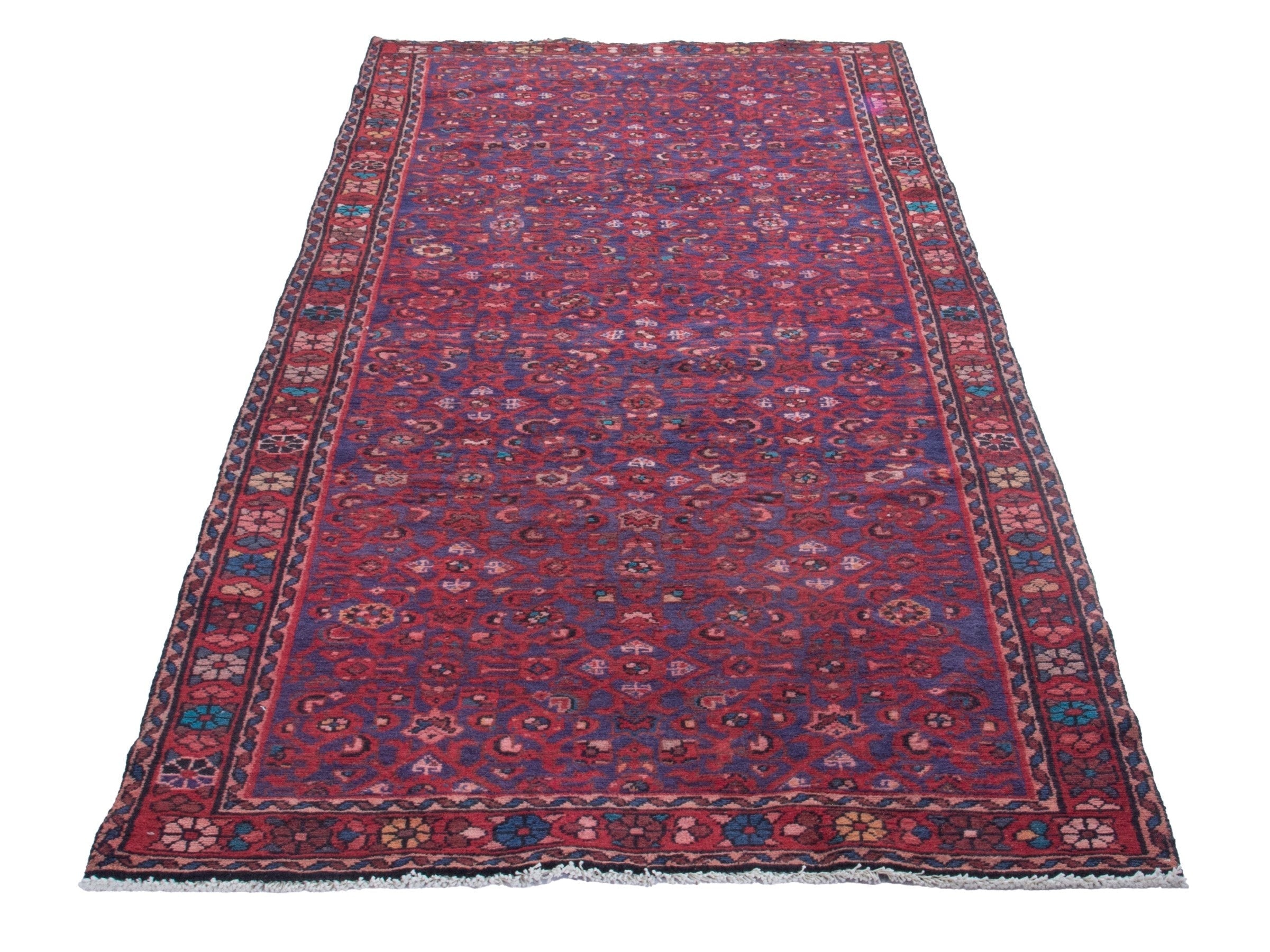 Persian Hamedan runner rug in deep red and dark blue, view 3 of 19