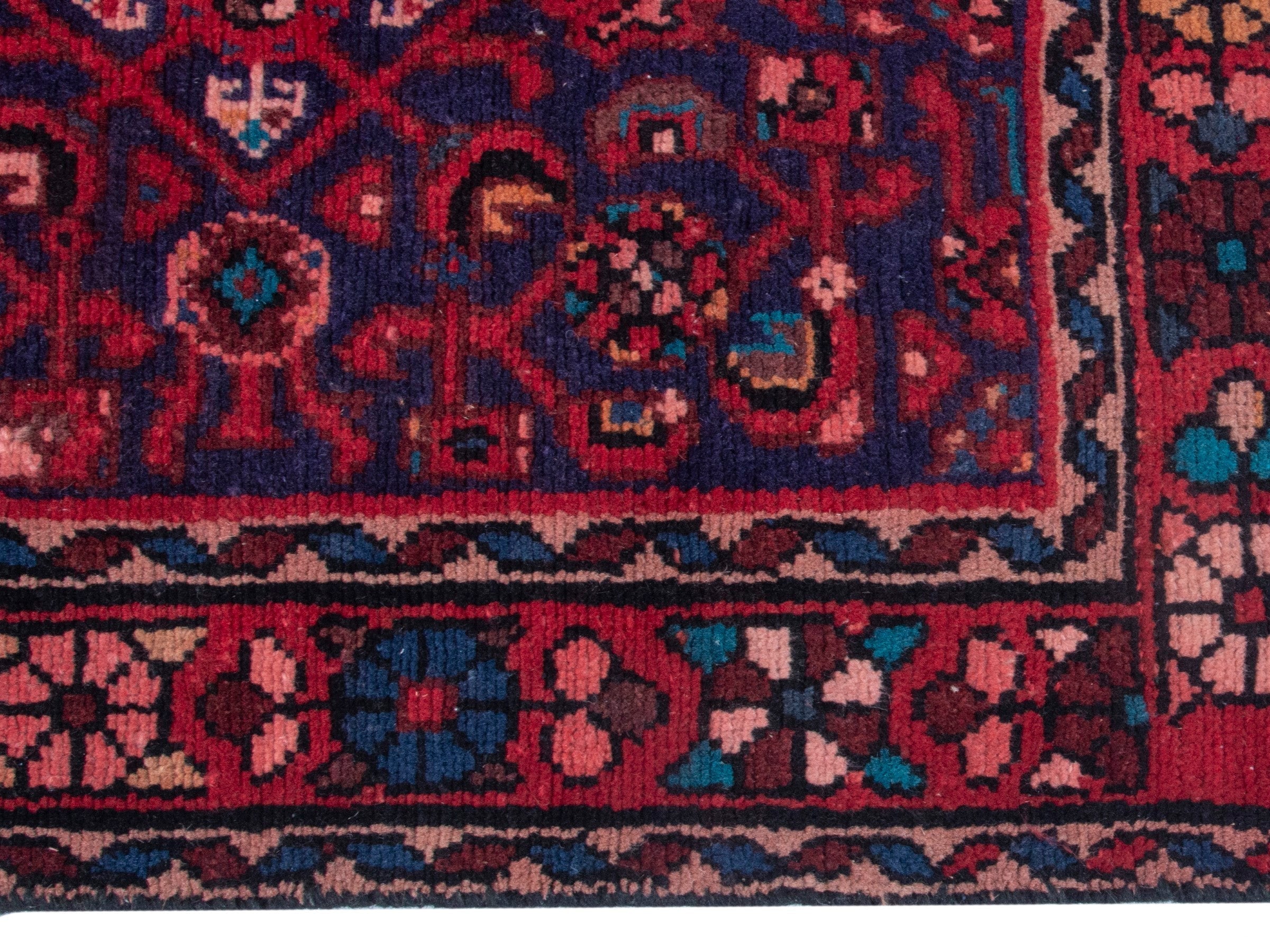 Persian Hamedan runner rug in deep red and dark blue, view 10 of 19