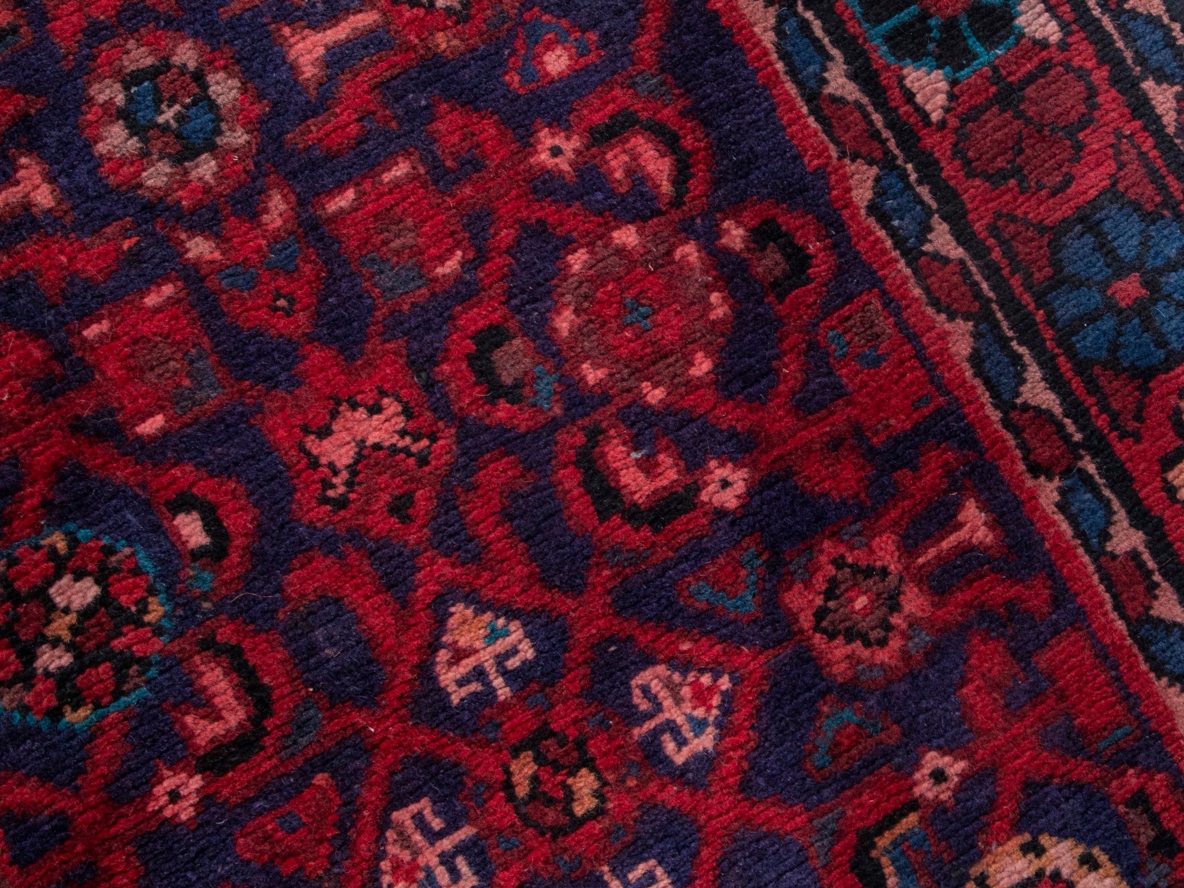 Persian Hamedan runner rug in deep red and dark blue, view 9 of 19