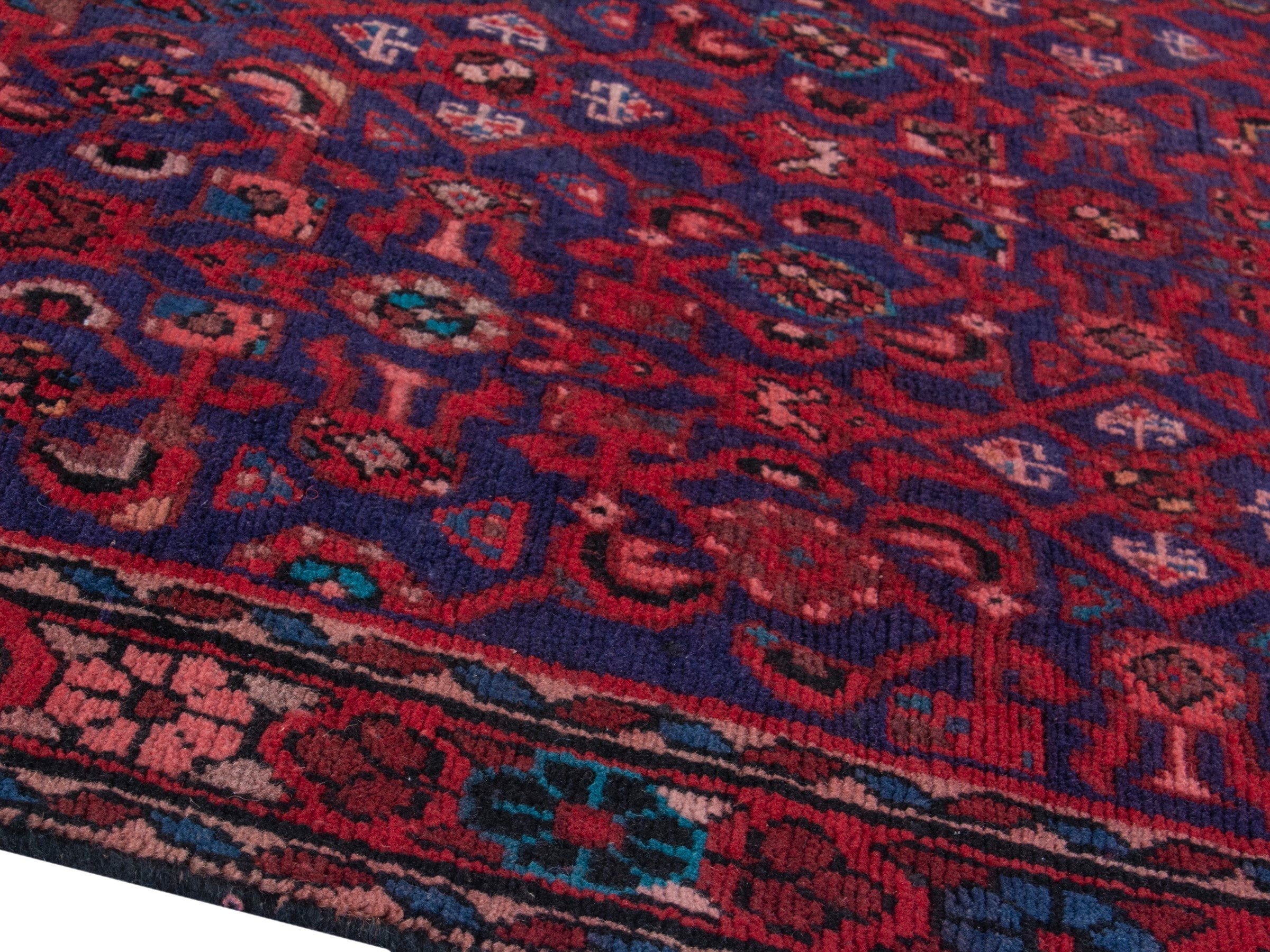 Persian Hamedan runner rug in deep red and dark blue, view 6 of 19