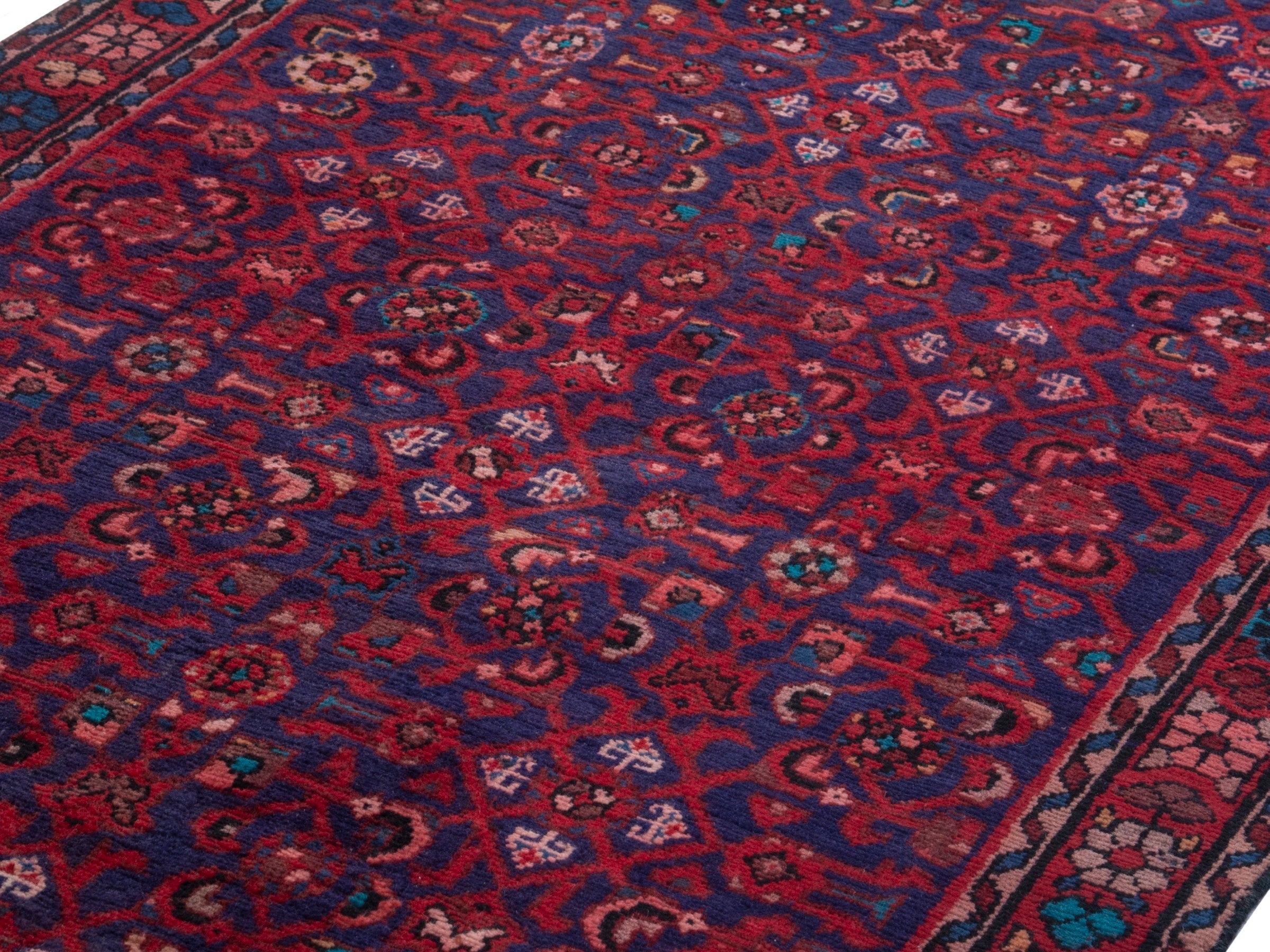 Persian Hamedan runner rug in deep red and dark blue, view 7 of 19