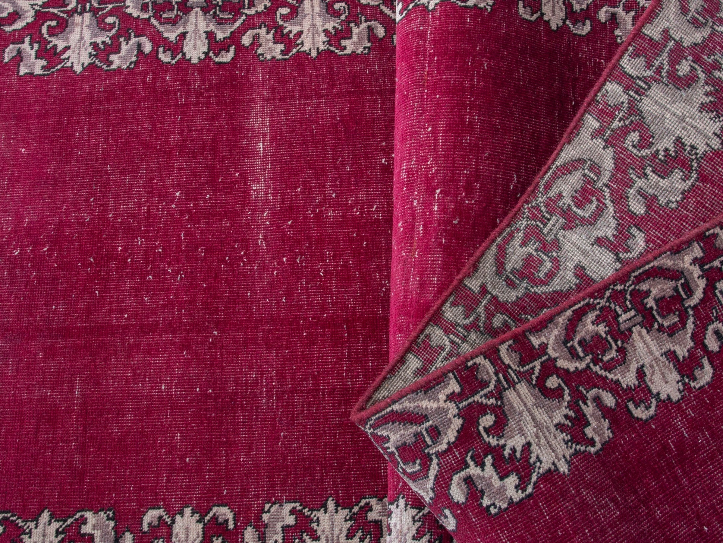 Persian Tabriz runner rug in burgundy and cream, view 16 of 17