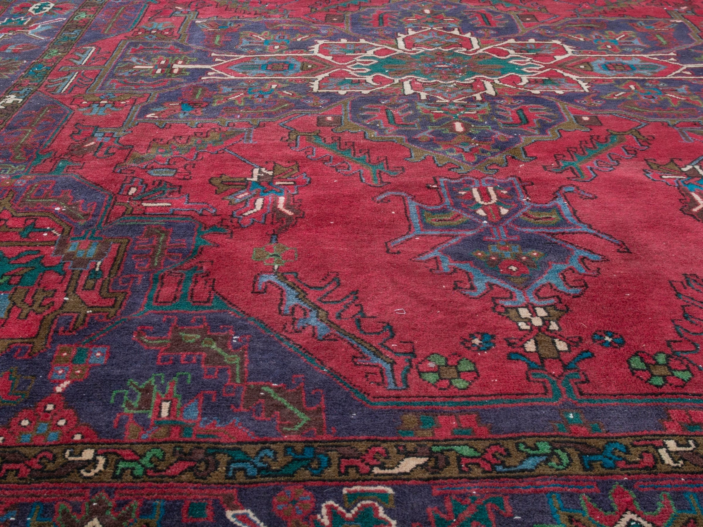Persian Gorevan oversized rug in deep red and dark blue, view 8 of 21
