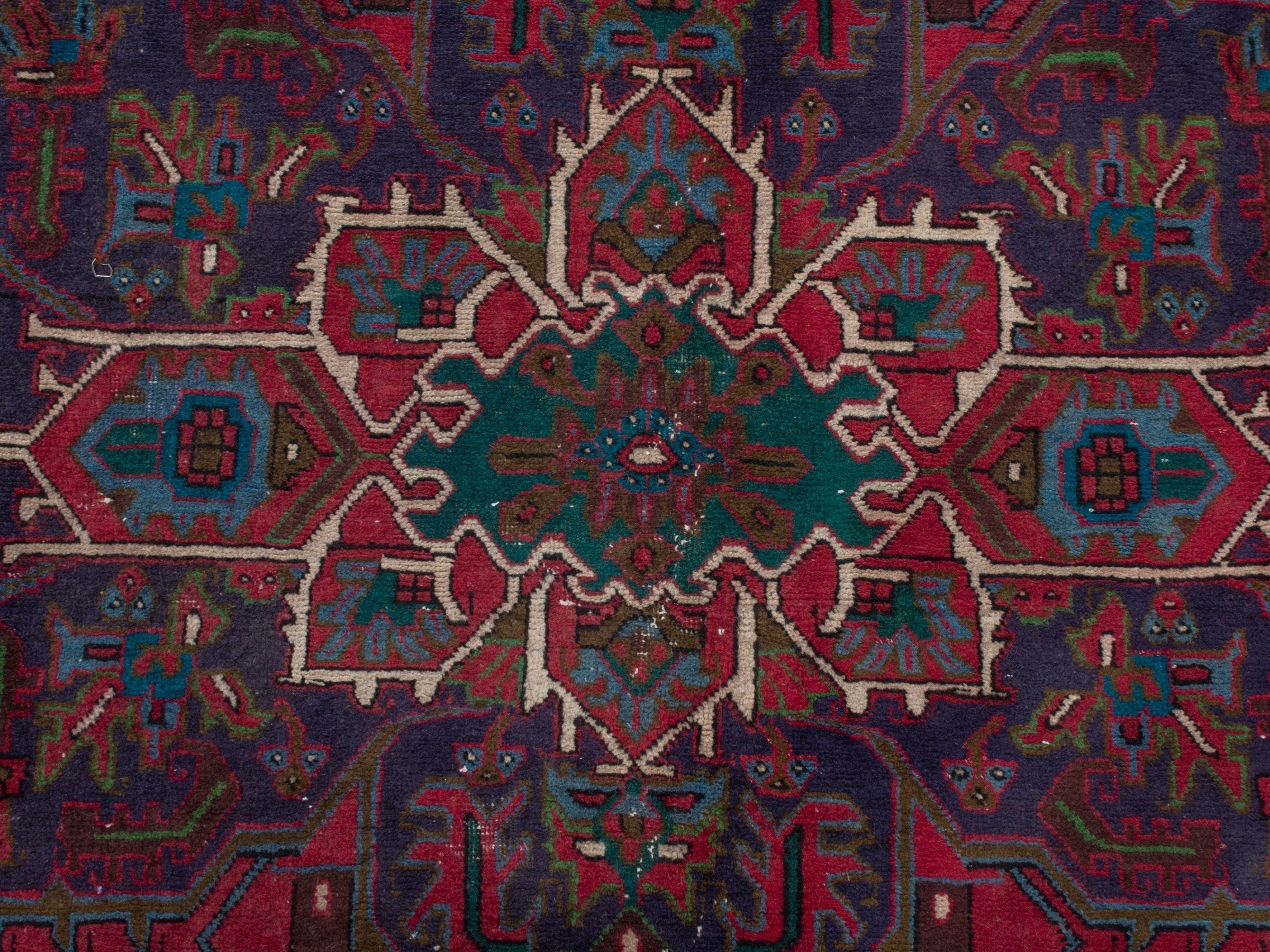 Persian Gorevan oversized rug in deep red and dark blue, view 12 of 21