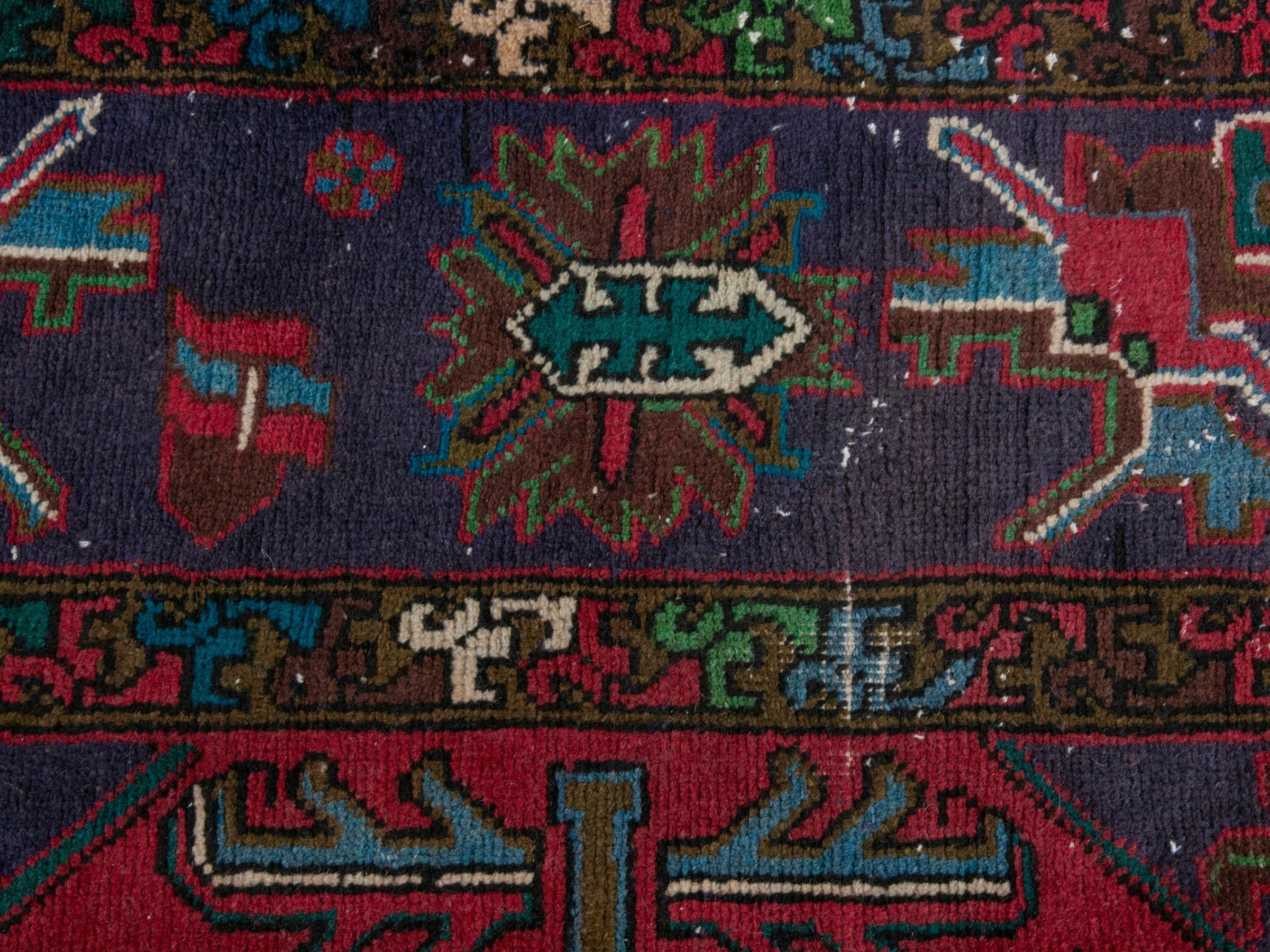 Persian Gorevan oversized rug in deep red and dark blue, view 14 of 21