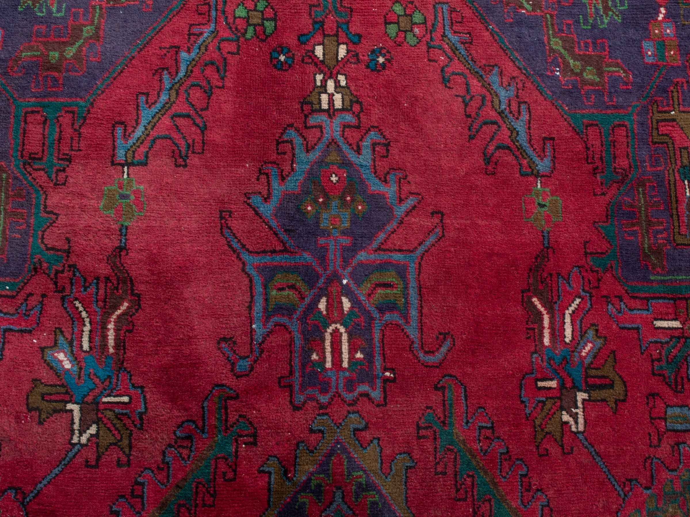 Persian Gorevan oversized rug in deep red and dark blue, view 15 of 21