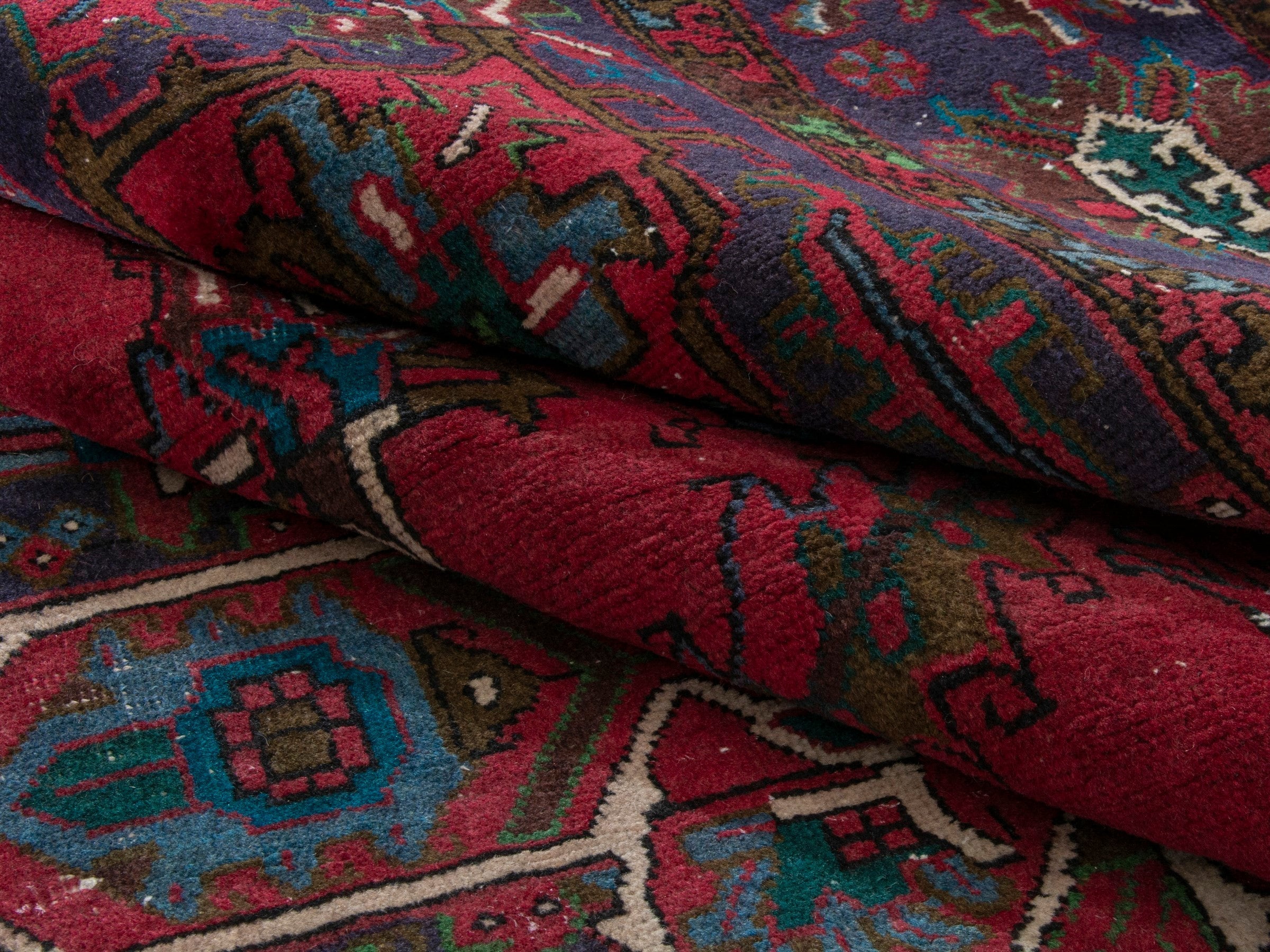 Persian Gorevan oversized rug in deep red and dark blue, view 17 of 21
