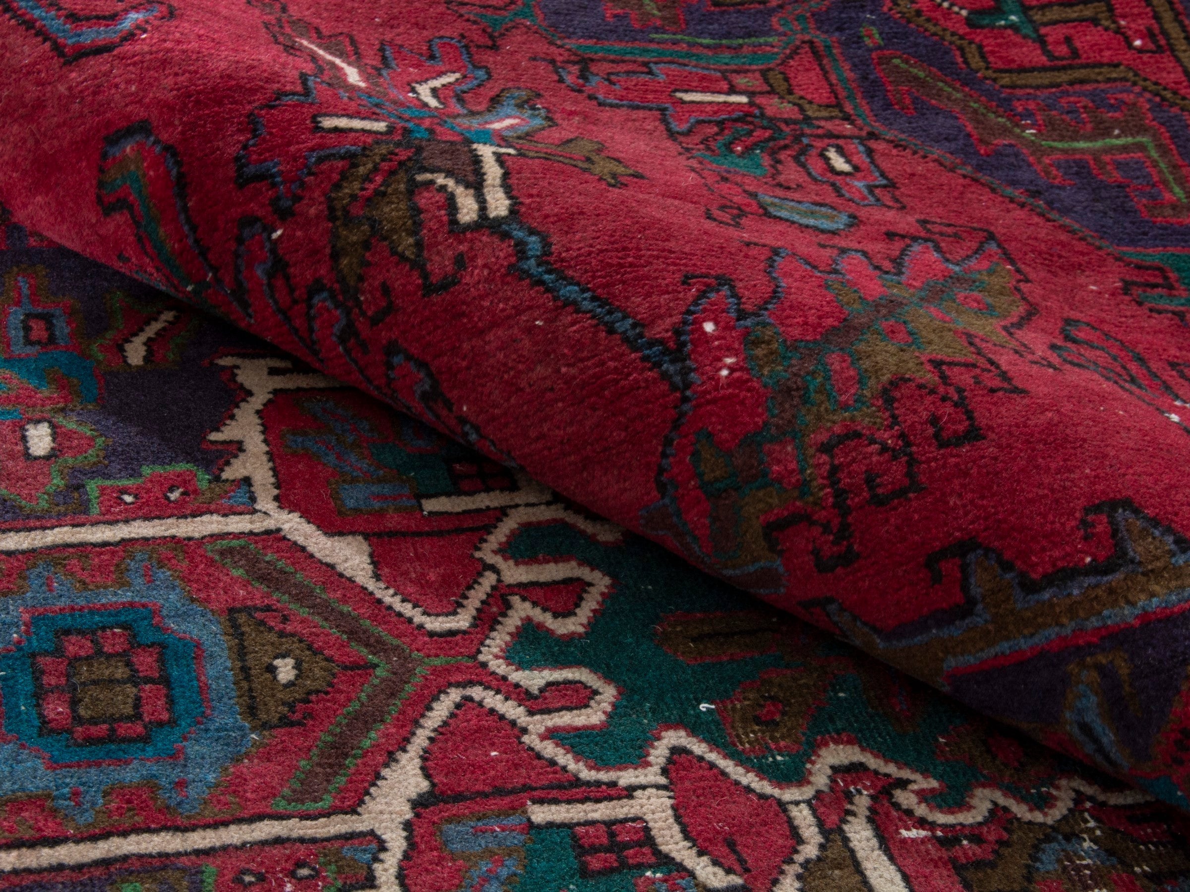 Persian Gorevan oversized rug in deep red and dark blue, view 18 of 21