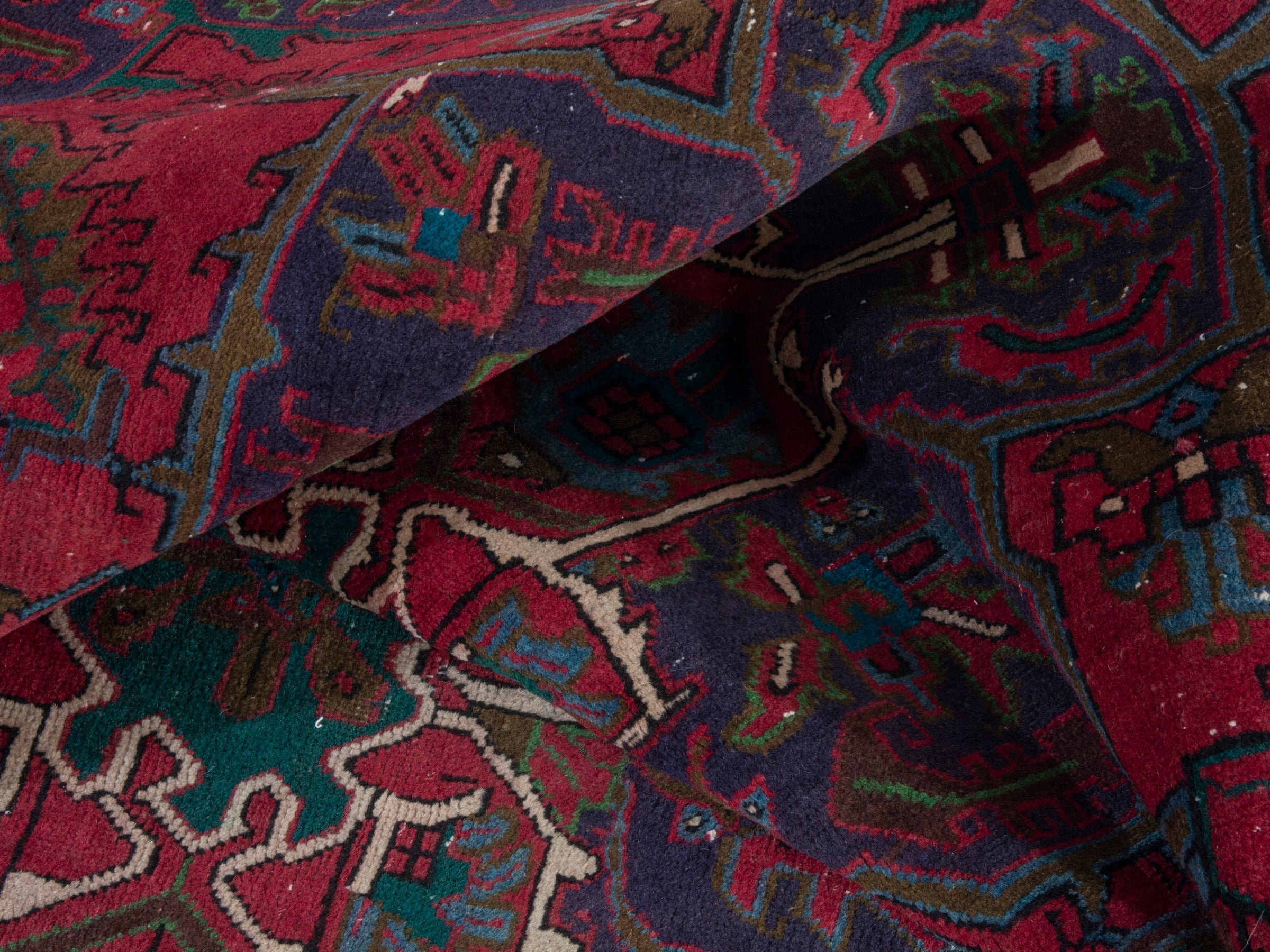 Persian Gorevan oversized rug in deep red and dark blue, view 20 of 21