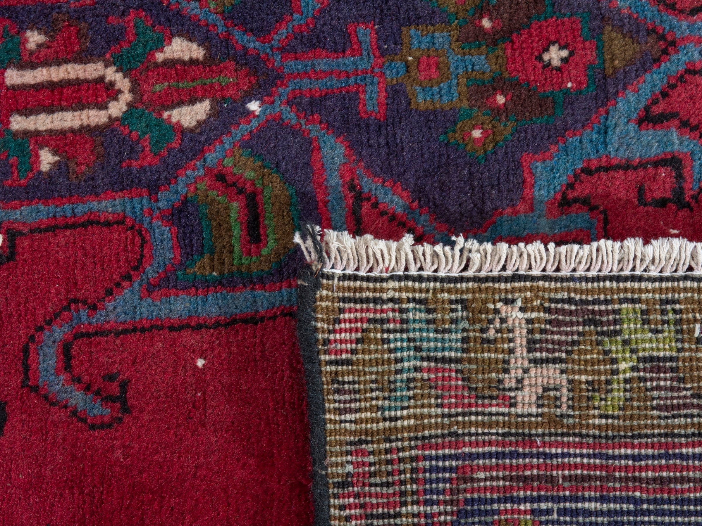 Persian Gorevan oversized rug in deep red and dark blue, view 21 of 21