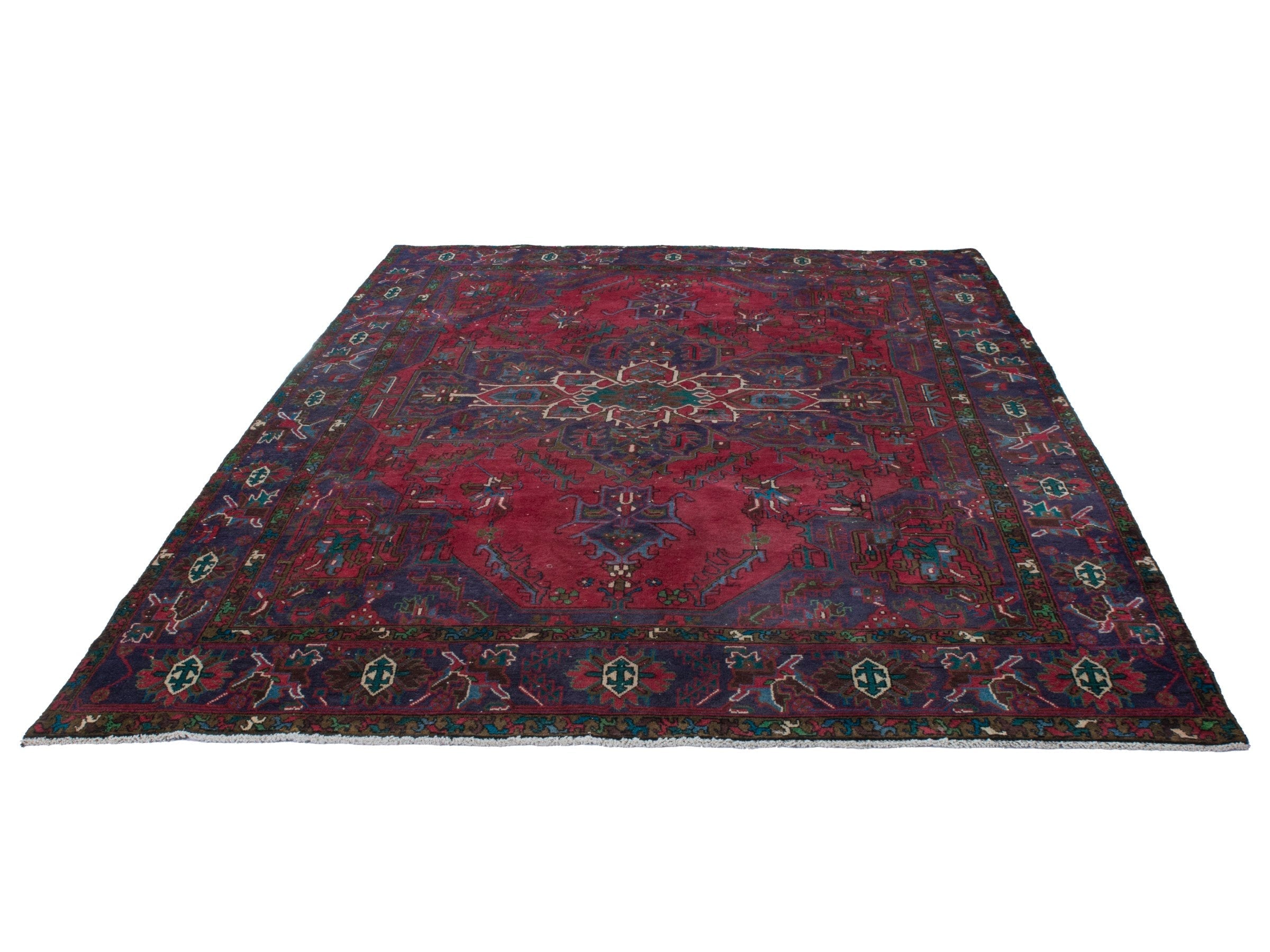 Persian Gorevan oversized rug in deep red and dark blue, view 2 of 21